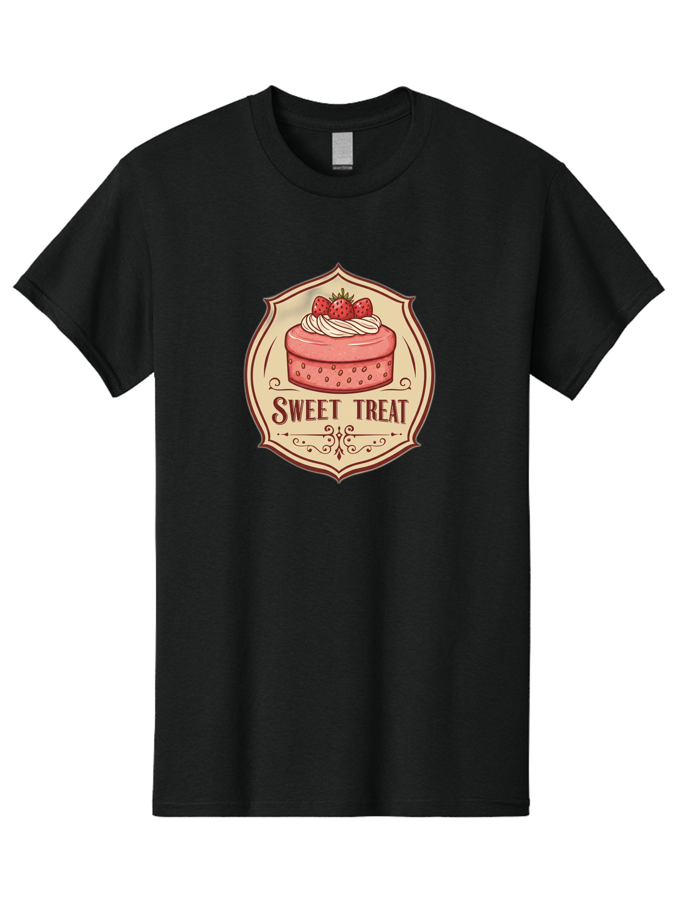 Sweet-Treat Men'S Graphic Tee, 100% Cotton, Comfortable Casual Summer Wear, Machine Washable, Strawberry Cake, Sweet Treat, Dessert Logo, Vintage Label, Whipped Cream, Strawberries, Cake Decoration, Bakery Design, Retro Style, Sweet Delights Bac506 13