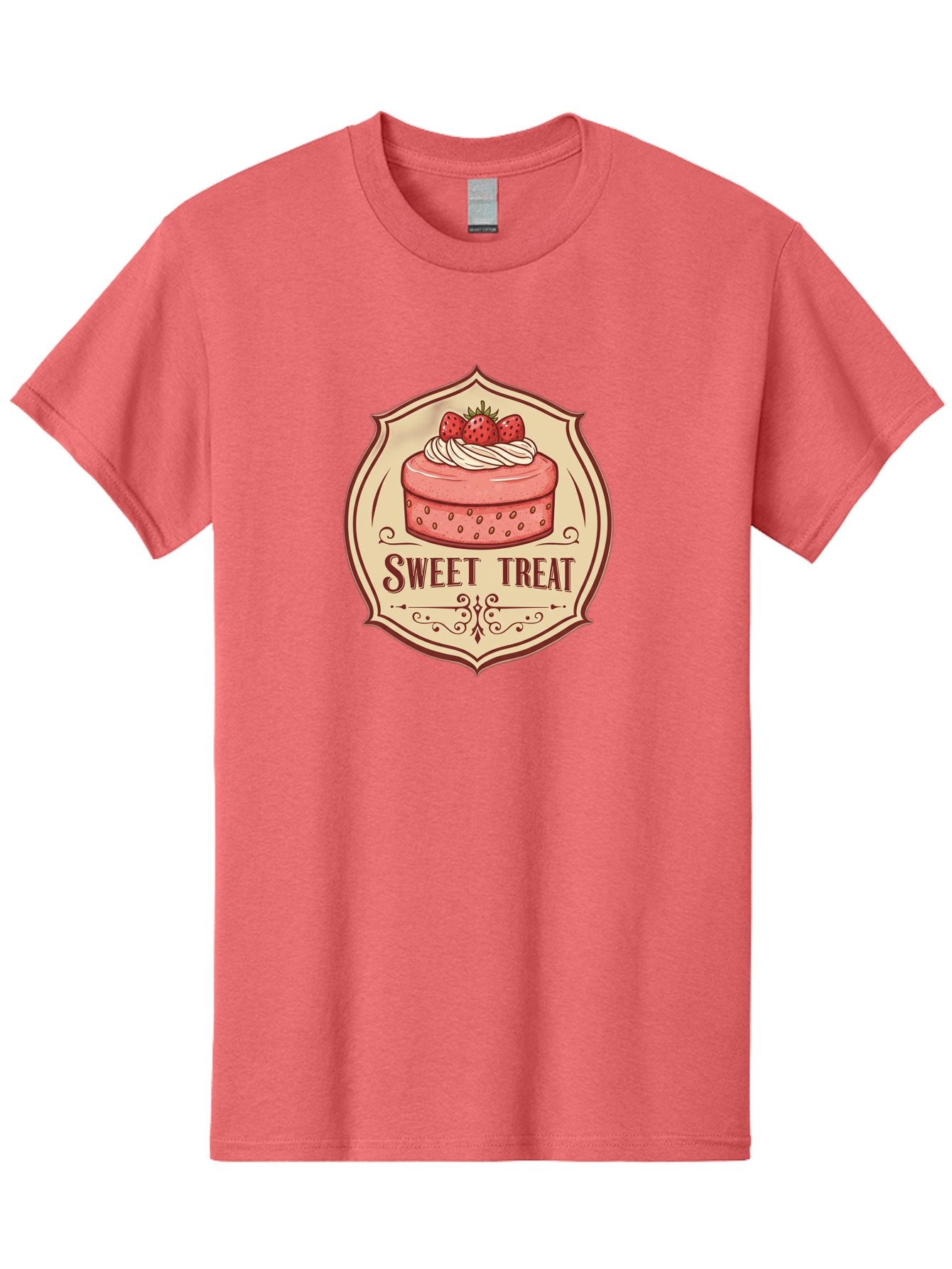 Sweet-Treat Men'S Graphic Tee, 100% Cotton, Comfortable Casual Summer Wear, Machine Washable, Strawberry Cake, Sweet Treat, Dessert Logo, Vintage Label, Whipped Cream, Strawberries, Cake Decoration, Bakery Design, Retro Style, Sweet Delights Bac506 4