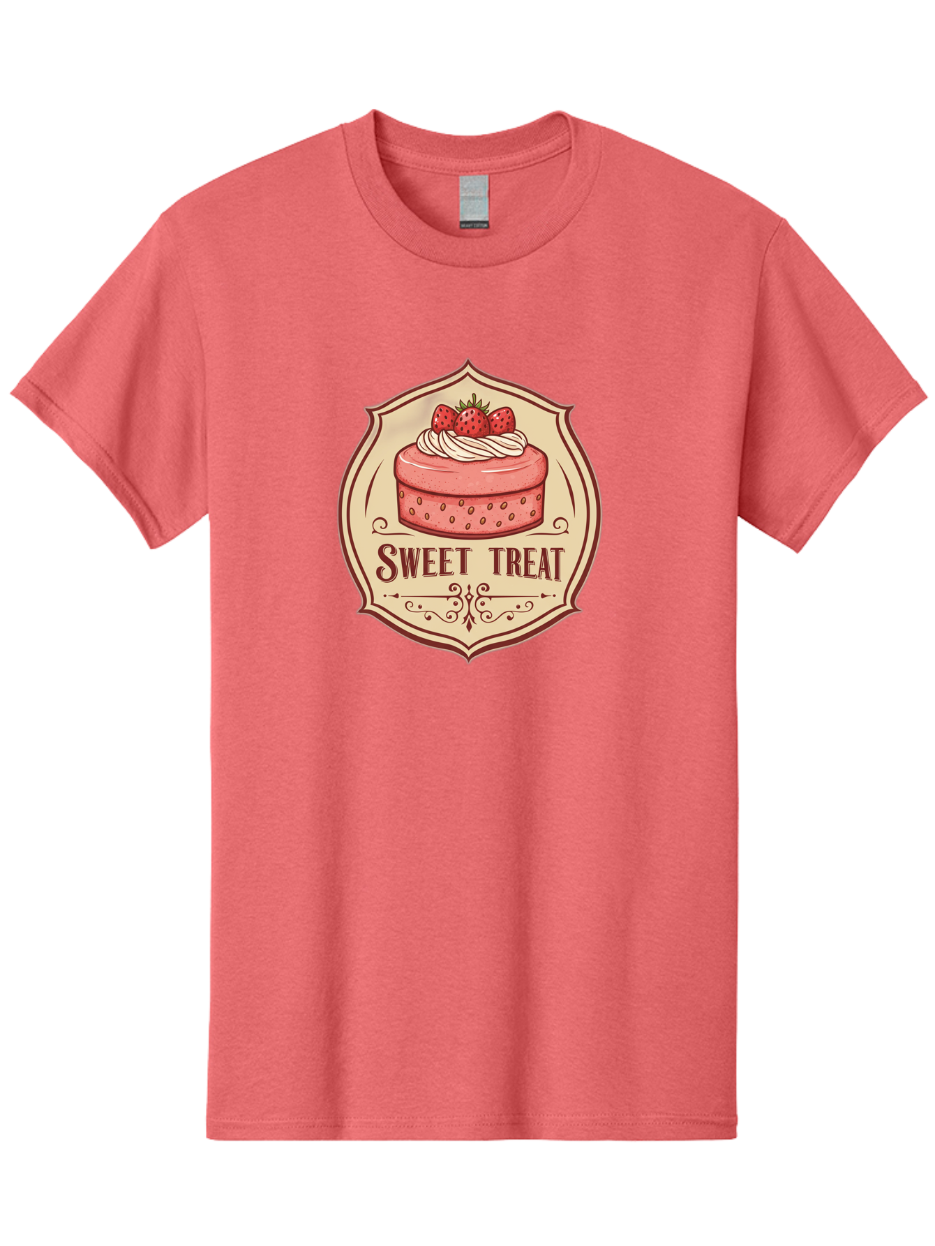 Sweet-Treat Men'S Graphic Tee, 100% Cotton, Comfortable Casual Summer Wear, Machine Washable, Strawberry Cake, Sweet Treat, Dessert Logo, Vintage Label, Whipped Cream, Strawberries, Cake Decoration, Bakery Design, Retro Style, Sweet Delights Bac506 12
