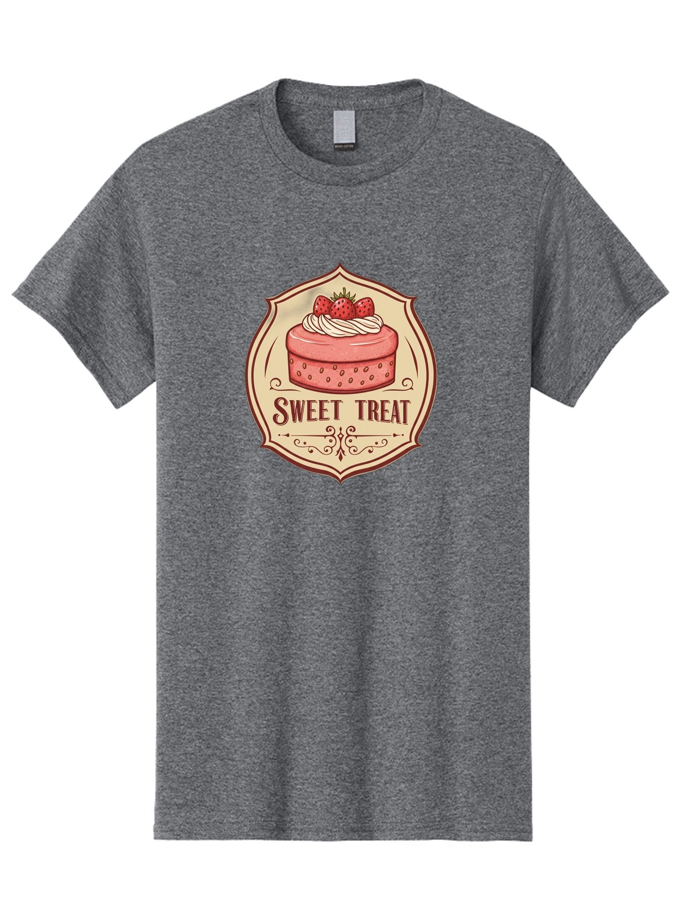 Sweet-Treat Men'S Graphic Tee, 100% Cotton, Comfortable Casual Summer Wear, Machine Washable, Strawberry Cake, Sweet Treat, Dessert Logo, Vintage Label, Whipped Cream, Strawberries, Cake Decoration, Bakery Design, Retro Style, Sweet Delights Bac506 12