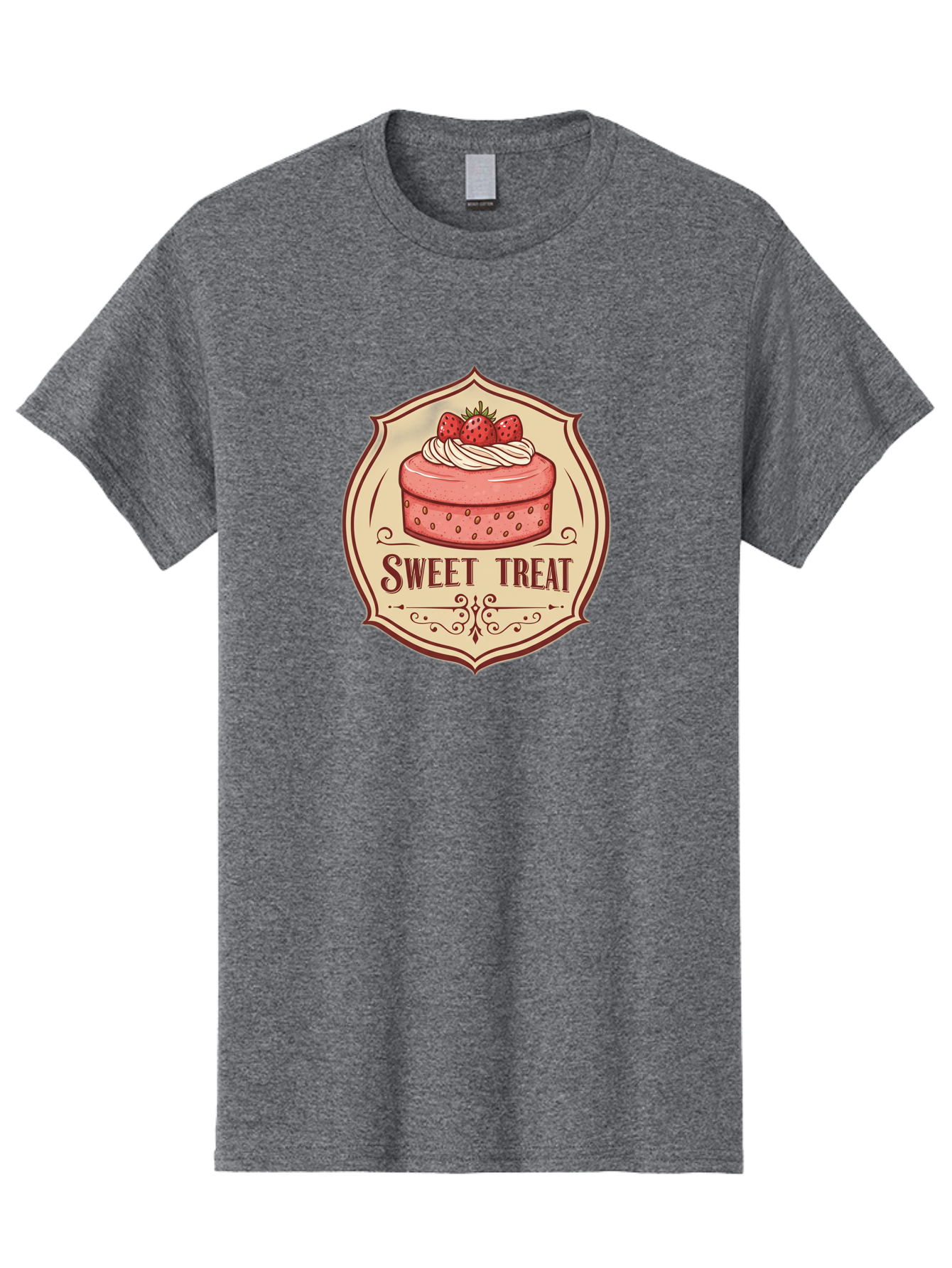 Sweet-Treat Men'S Graphic Tee, 100% Cotton, Comfortable Casual Summer Wear, Machine Washable, Strawberry Cake, Sweet Treat, Dessert Logo, Vintage Label, Whipped Cream, Strawberries, Cake Decoration, Bakery Design, Retro Style, Sweet Delights Bac506 3