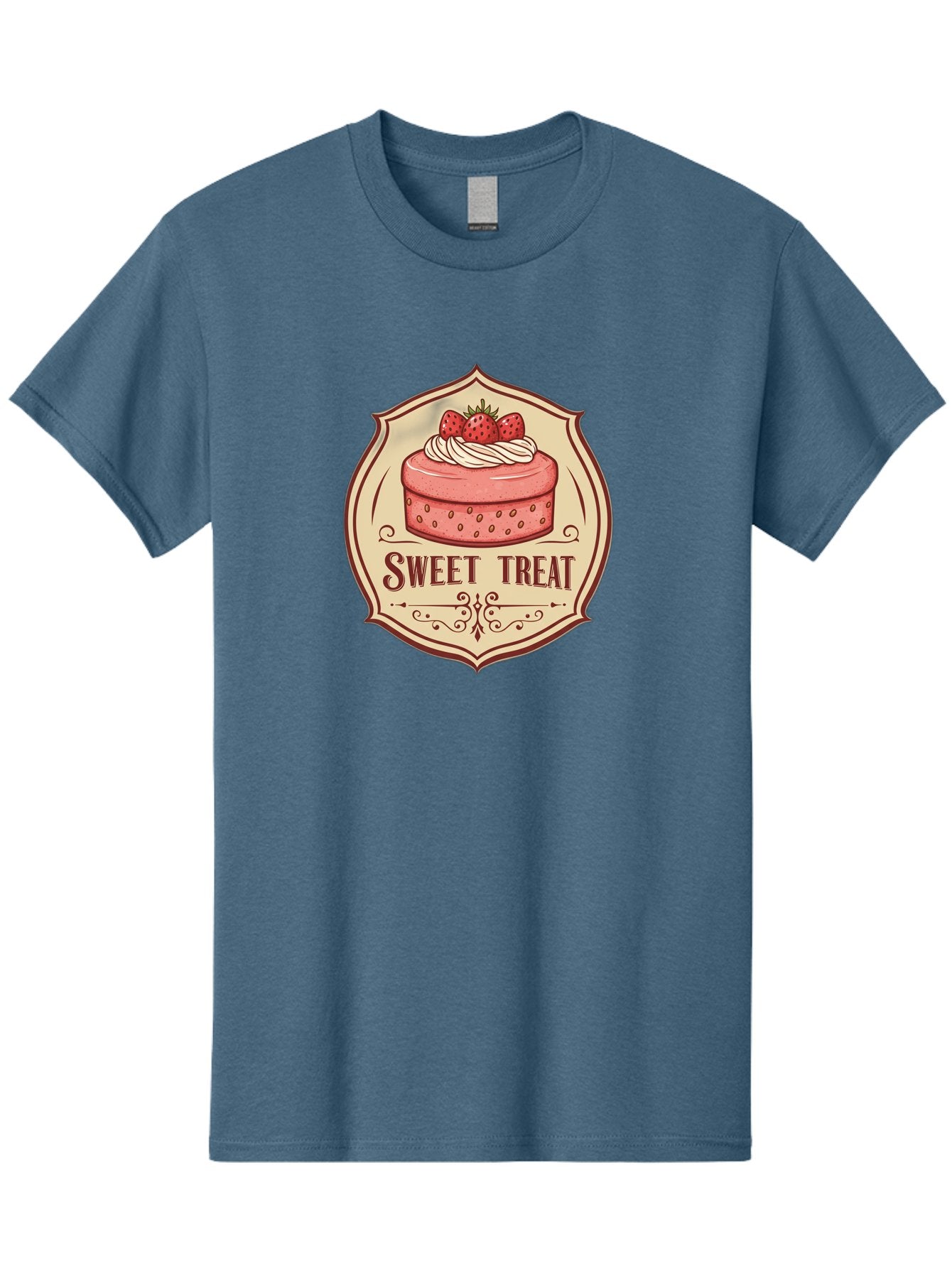 Sweet-Treat Men'S Graphic Tee, 100% Cotton, Comfortable Casual Summer Wear, Machine Washable, Strawberry Cake, Sweet Treat, Dessert Logo, Vintage Label, Whipped Cream, Strawberries, Cake Decoration, Bakery Design, Retro Style, Sweet Delights Bac506 5