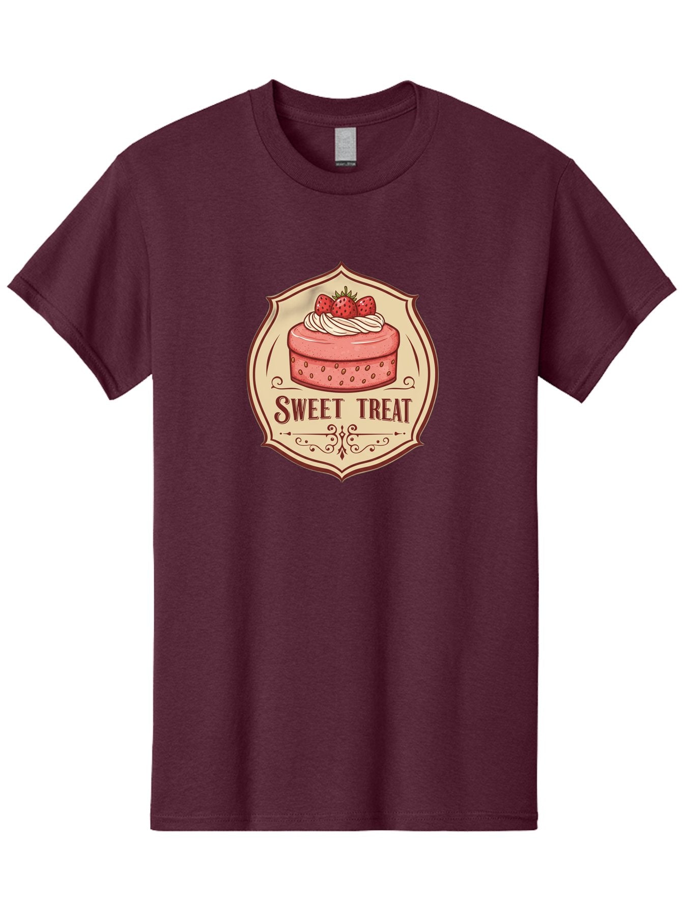 Sweet-Treat Men'S Graphic Tee, 100% Cotton, Comfortable Casual Summer Wear, Machine Washable, Strawberry Cake, Sweet Treat, Dessert Logo, Vintage Label, Whipped Cream, Strawberries, Cake Decoration, Bakery Design, Retro Style, Sweet Delights Bac506 6