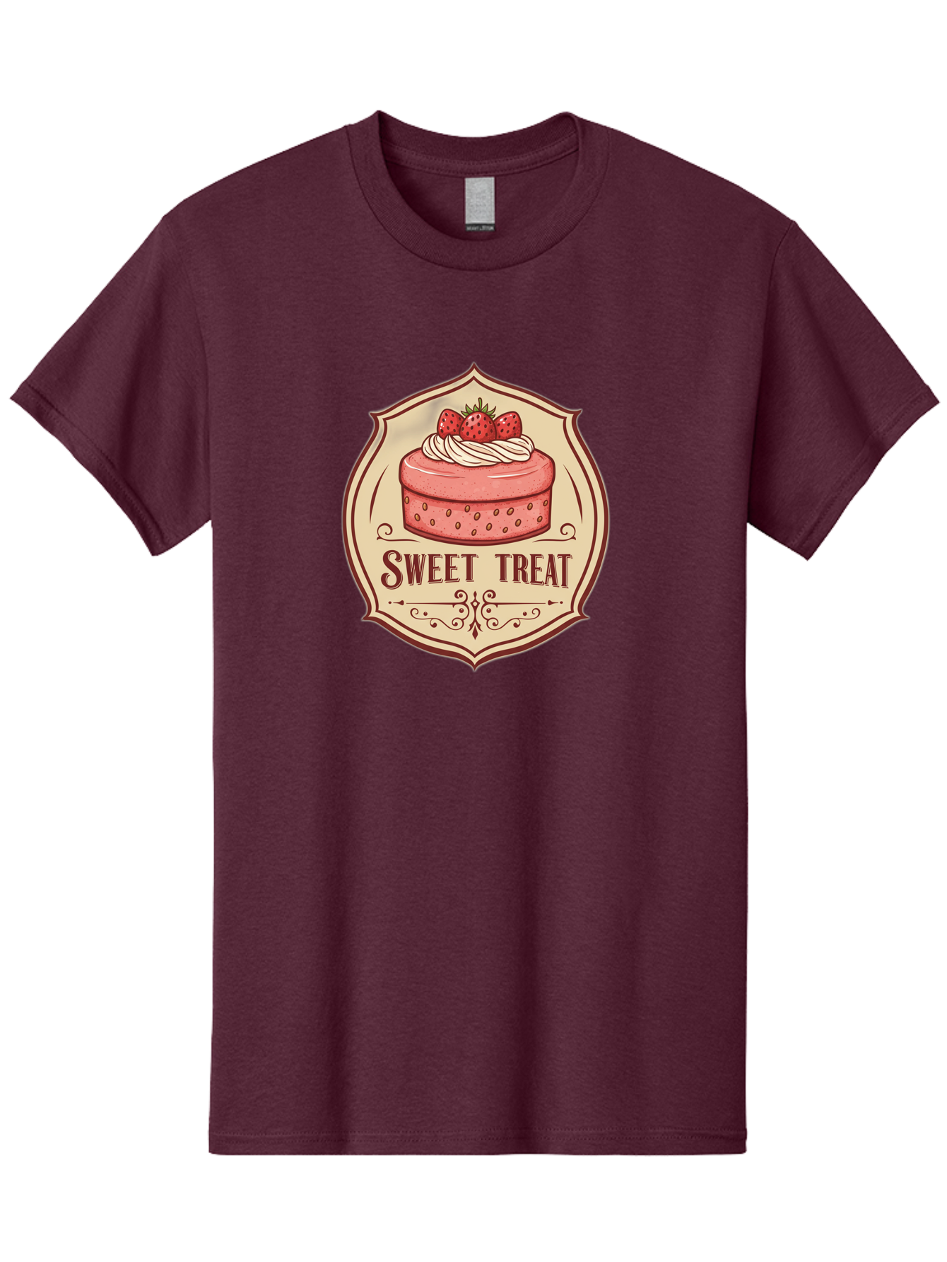 Sweet-Treat Men'S Graphic Tee, 100% Cotton, Comfortable Casual Summer Wear, Machine Washable, Strawberry Cake, Sweet Treat, Dessert Logo, Vintage Label, Whipped Cream, Strawberries, Cake Decoration, Bakery Design, Retro Style, Sweet Delights Bac506 7