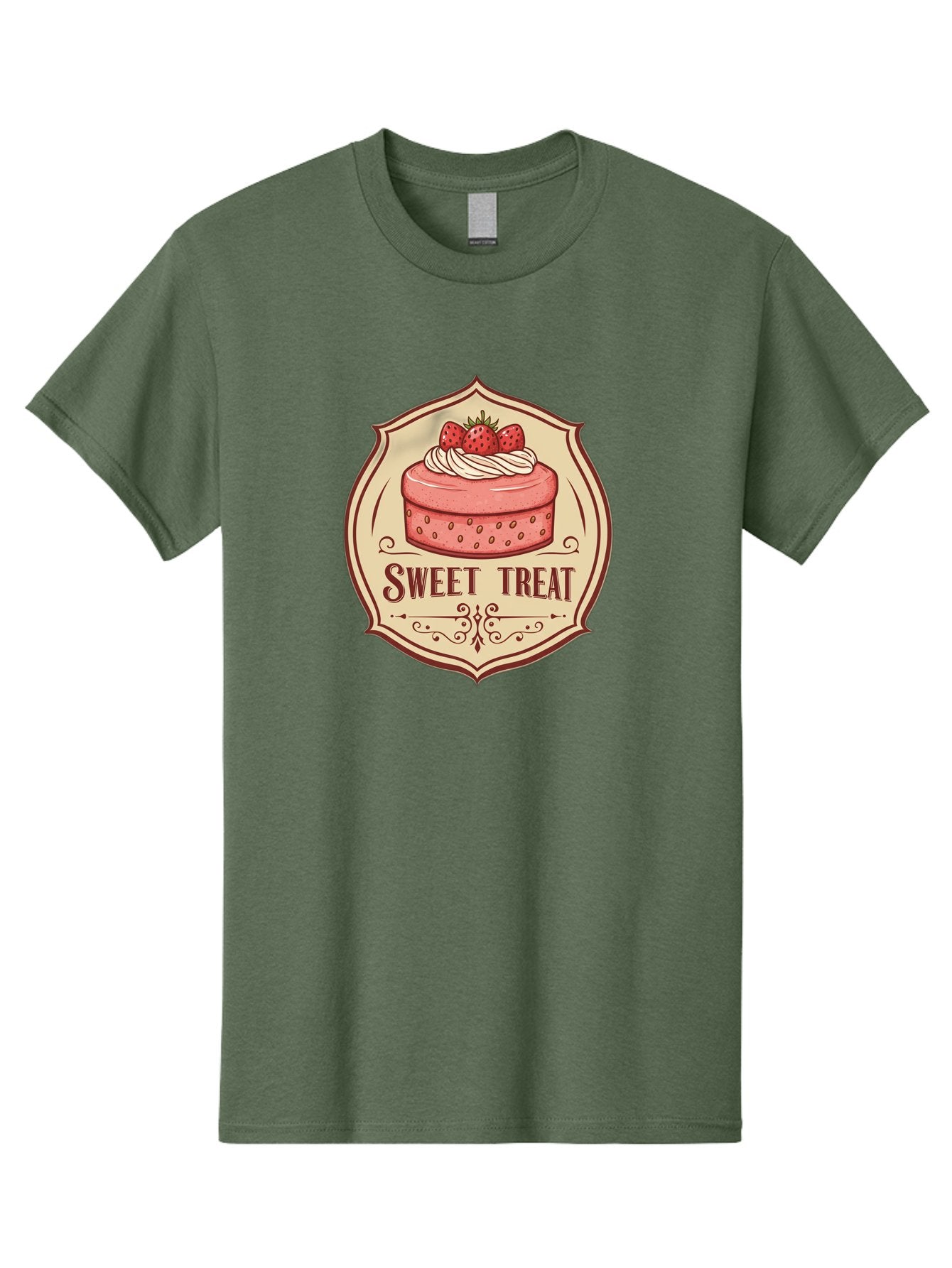 Sweet-Treat Men'S Graphic Tee, 100% Cotton, Comfortable Casual Summer Wear, Machine Washable, Strawberry Cake, Sweet Treat, Dessert Logo, Vintage Label, Whipped Cream, Strawberries, Cake Decoration, Bakery Design, Retro Style, Sweet Delights Bac506 11