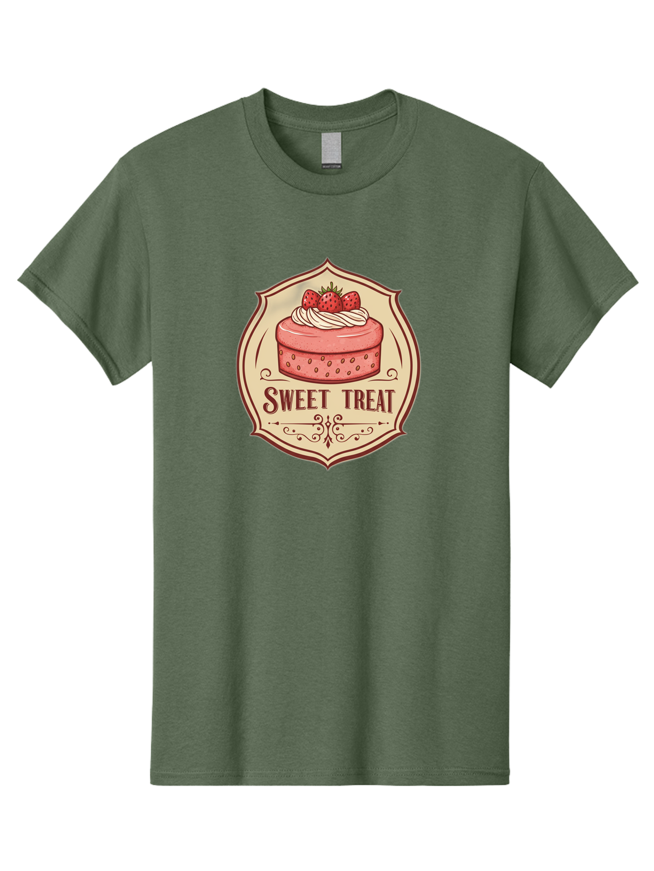 Sweet-Treat Men'S Graphic Tee, 100% Cotton, Comfortable Casual Summer Wear, Machine Washable, Strawberry Cake, Sweet Treat, Dessert Logo, Vintage Label, Whipped Cream, Strawberries, Cake Decoration, Bakery Design, Retro Style, Sweet Delights Bac506 4