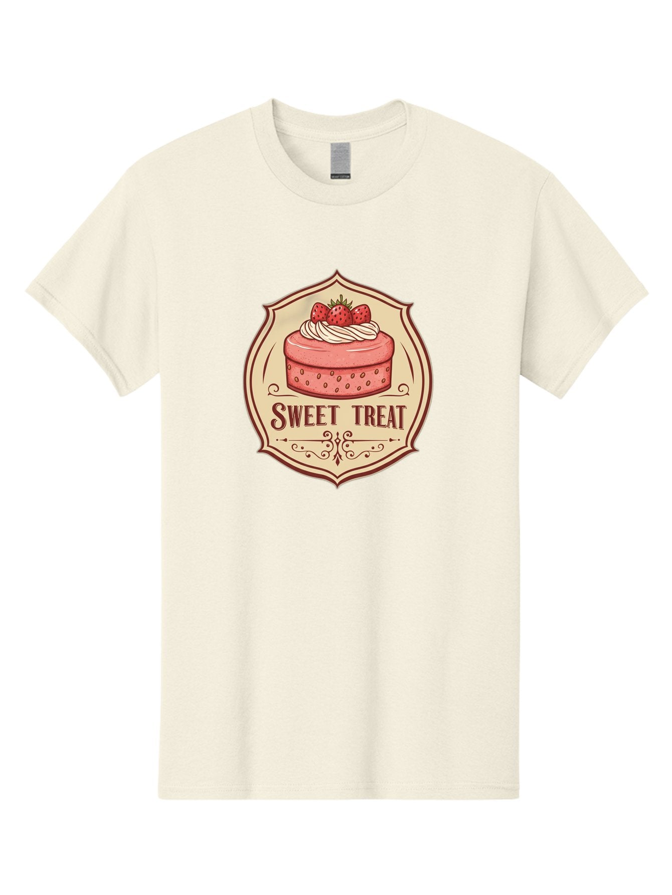 Sweet-Treat Men'S Graphic Tee, 100% Cotton, Comfortable Casual Summer Wear, Machine Washable, Strawberry Cake, Sweet Treat, Dessert Logo, Vintage Label, Whipped Cream, Strawberries, Cake Decoration, Bakery Design, Retro Style, Sweet Delights Bac506