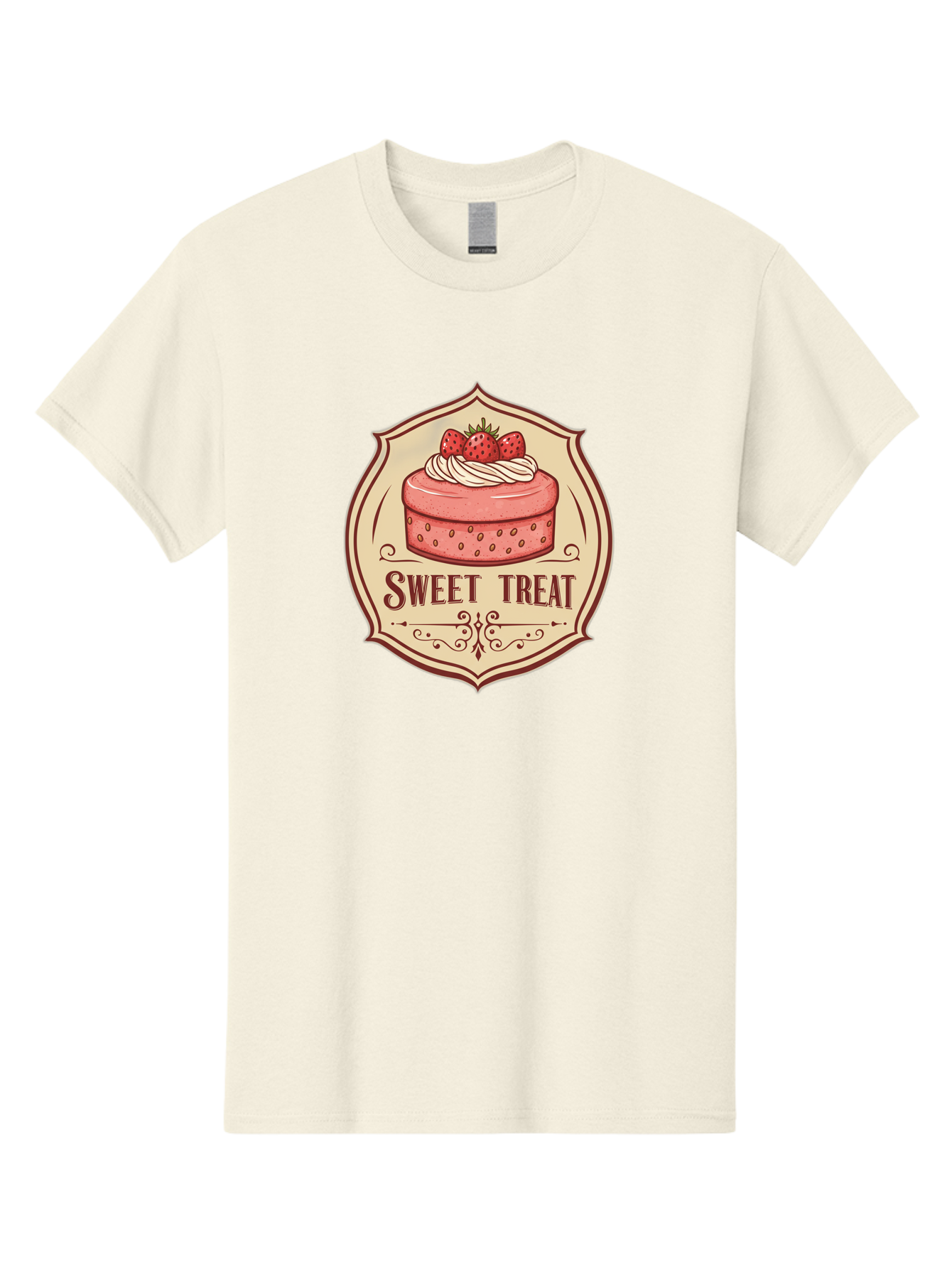 Sweet-Treat Men'S Graphic Tee, 100% Cotton, Comfortable Casual Summer Wear, Machine Washable, Strawberry Cake, Sweet Treat, Dessert Logo, Vintage Label, Whipped Cream, Strawberries, Cake Decoration, Bakery Design, Retro Style, Sweet Delights Bac506 10