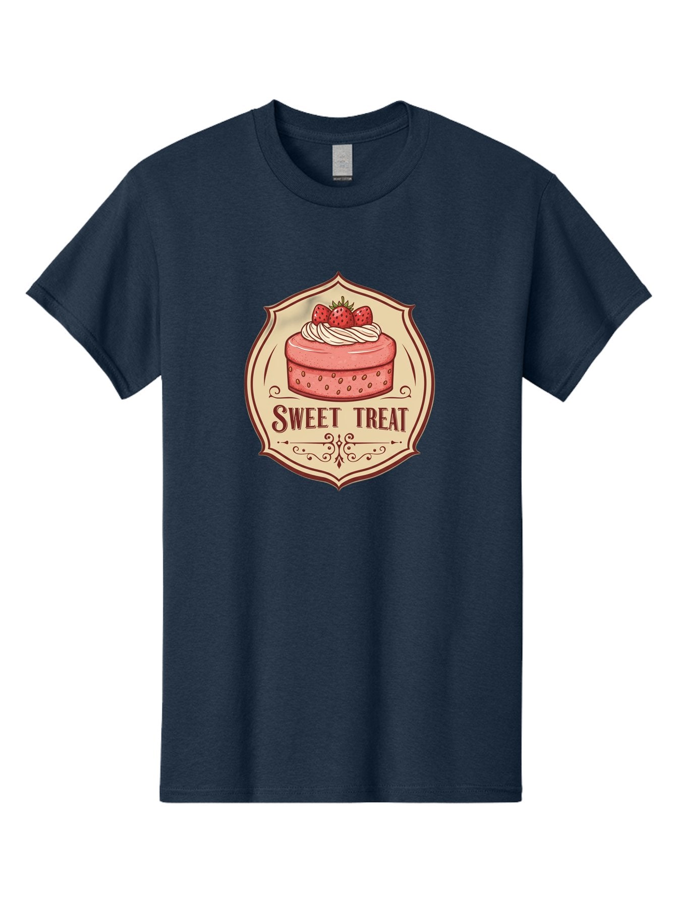 Sweet-Treat Men'S Graphic Tee, 100% Cotton, Comfortable Casual Summer Wear, Machine Washable, Strawberry Cake, Sweet Treat, Dessert Logo, Vintage Label, Whipped Cream, Strawberries, Cake Decoration, Bakery Design, Retro Style, Sweet Delights Bac506 8