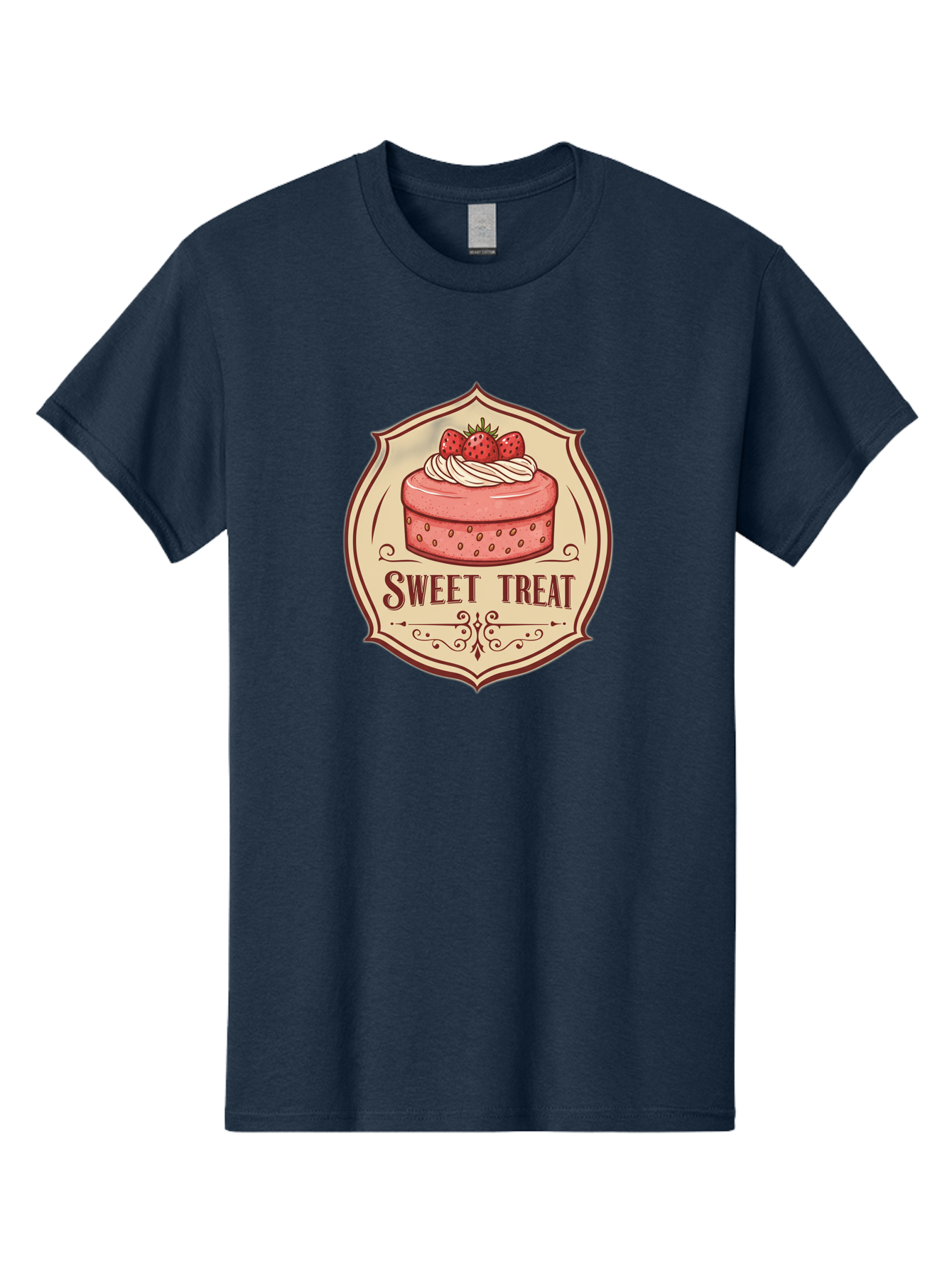 Sweet-Treat Men'S Graphic Tee, 100% Cotton, Comfortable Casual Summer Wear, Machine Washable, Strawberry Cake, Sweet Treat, Dessert Logo, Vintage Label, Whipped Cream, Strawberries, Cake Decoration, Bakery Design, Retro Style, Sweet Delights Bac506 6