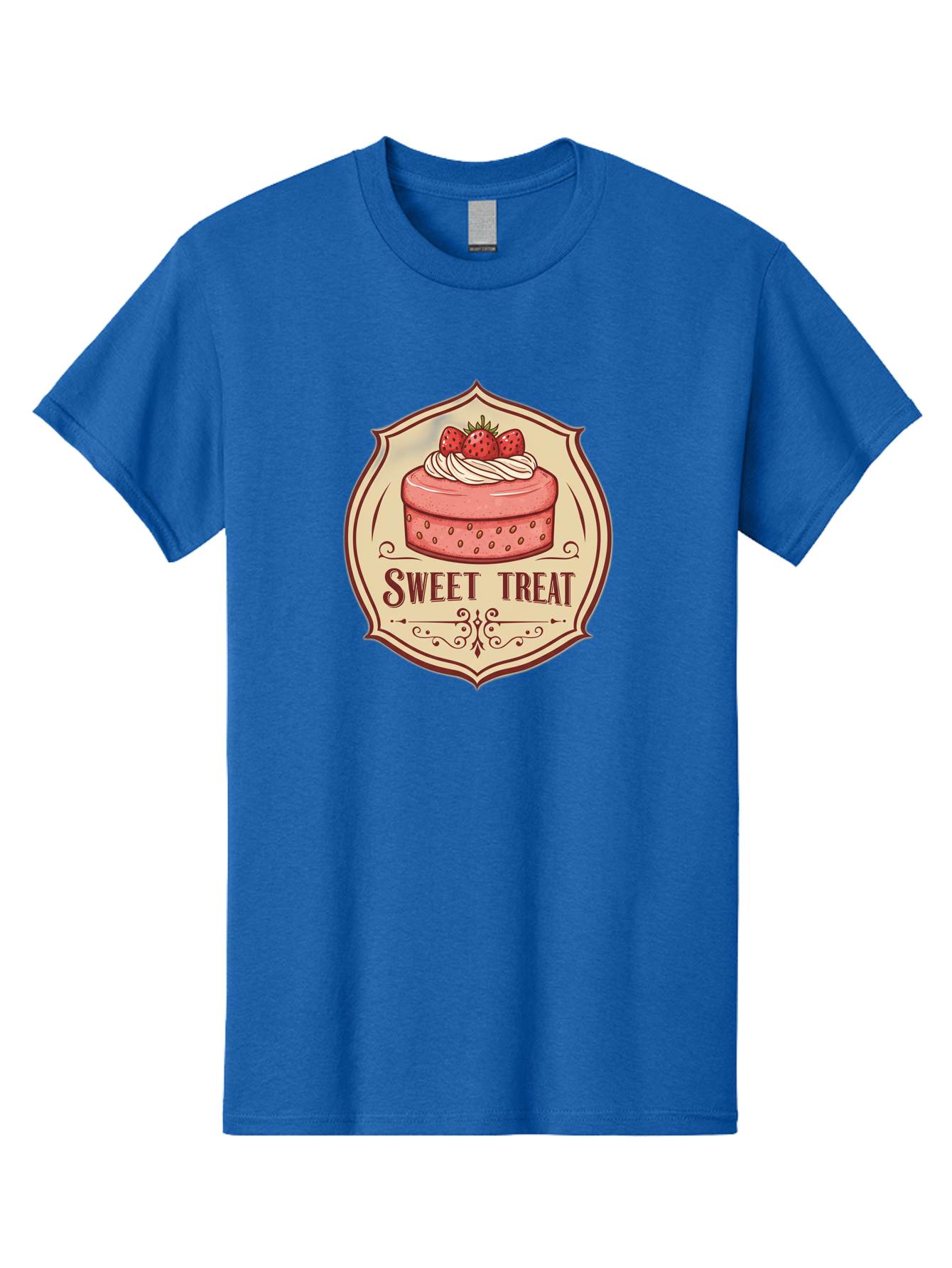 Sweet-Treat Men'S Graphic Tee, 100% Cotton, Comfortable Casual Summer Wear, Machine Washable, Strawberry Cake, Sweet Treat, Dessert Logo, Vintage Label, Whipped Cream, Strawberries, Cake Decoration, Bakery Design, Retro Style, Sweet Delights Bac506 11