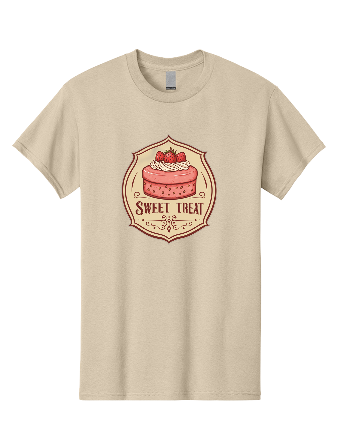 Sweet-Treat Men'S Graphic Tee, 100% Cotton, Comfortable Casual Summer Wear, Machine Washable, Strawberry Cake, Sweet Treat, Dessert Logo, Vintage Label, Whipped Cream, Strawberries, Cake Decoration, Bakery Design, Retro Style, Sweet Delights Bac506 15