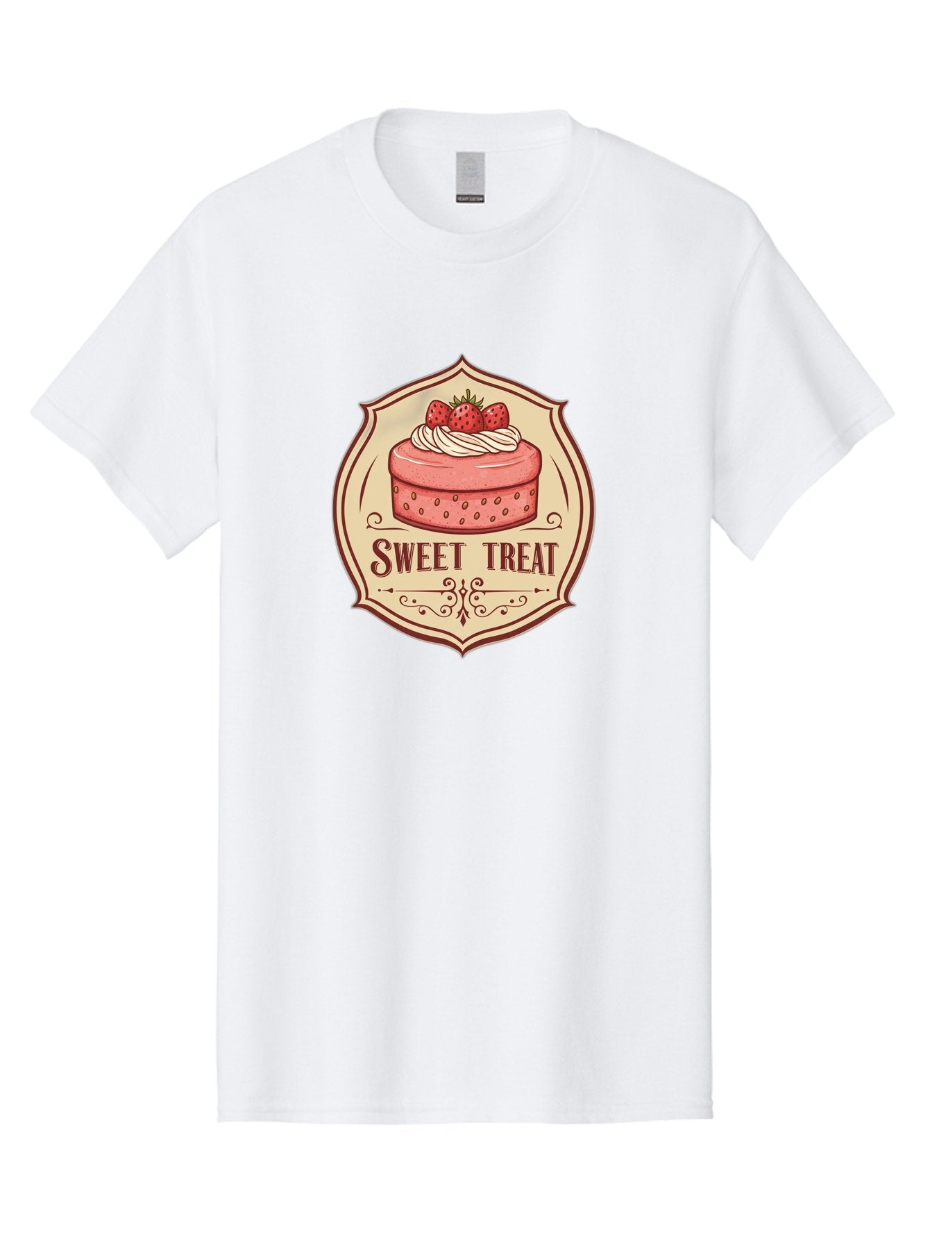 Sweet-Treat Men'S Graphic Tee, 100% Cotton, Comfortable Casual Summer Wear, Machine Washable, Strawberry Cake, Sweet Treat, Dessert Logo, Vintage Label, Whipped Cream, Strawberries, Cake Decoration, Bakery Design, Retro Style, Sweet Delights Bac506 14