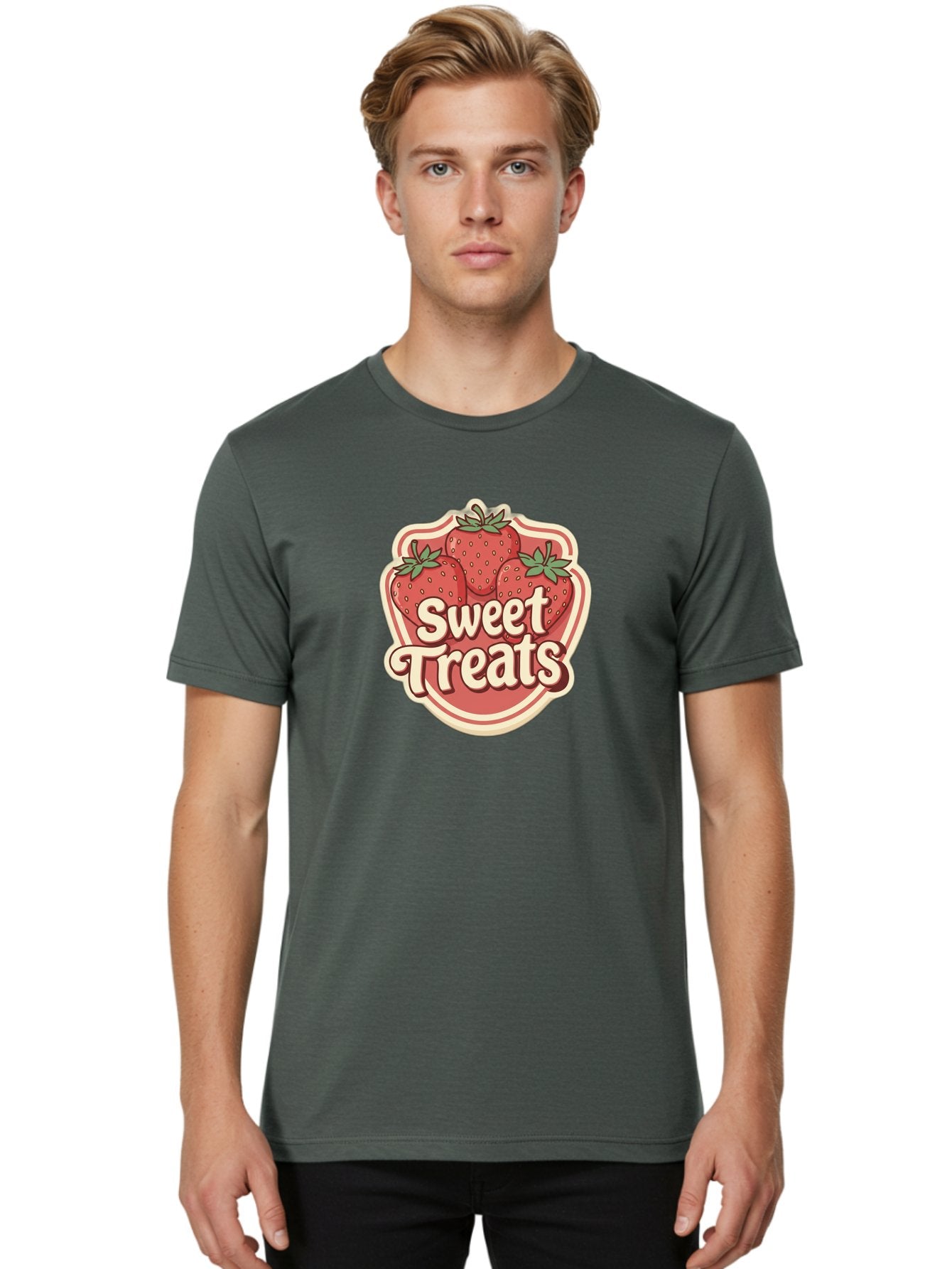 Sweet-Treats Men'S Graphic Tee, 100% Cotton, Comfortable Casual Summer Wear, Machine Washable, Strawberry Dessert, Sweet Treats, Fruit Illustration, Cartoon Style, Dessert Logo, Strawberries, Yummy Treats, Tasty Desserts, Fruit Logo Bac507 26