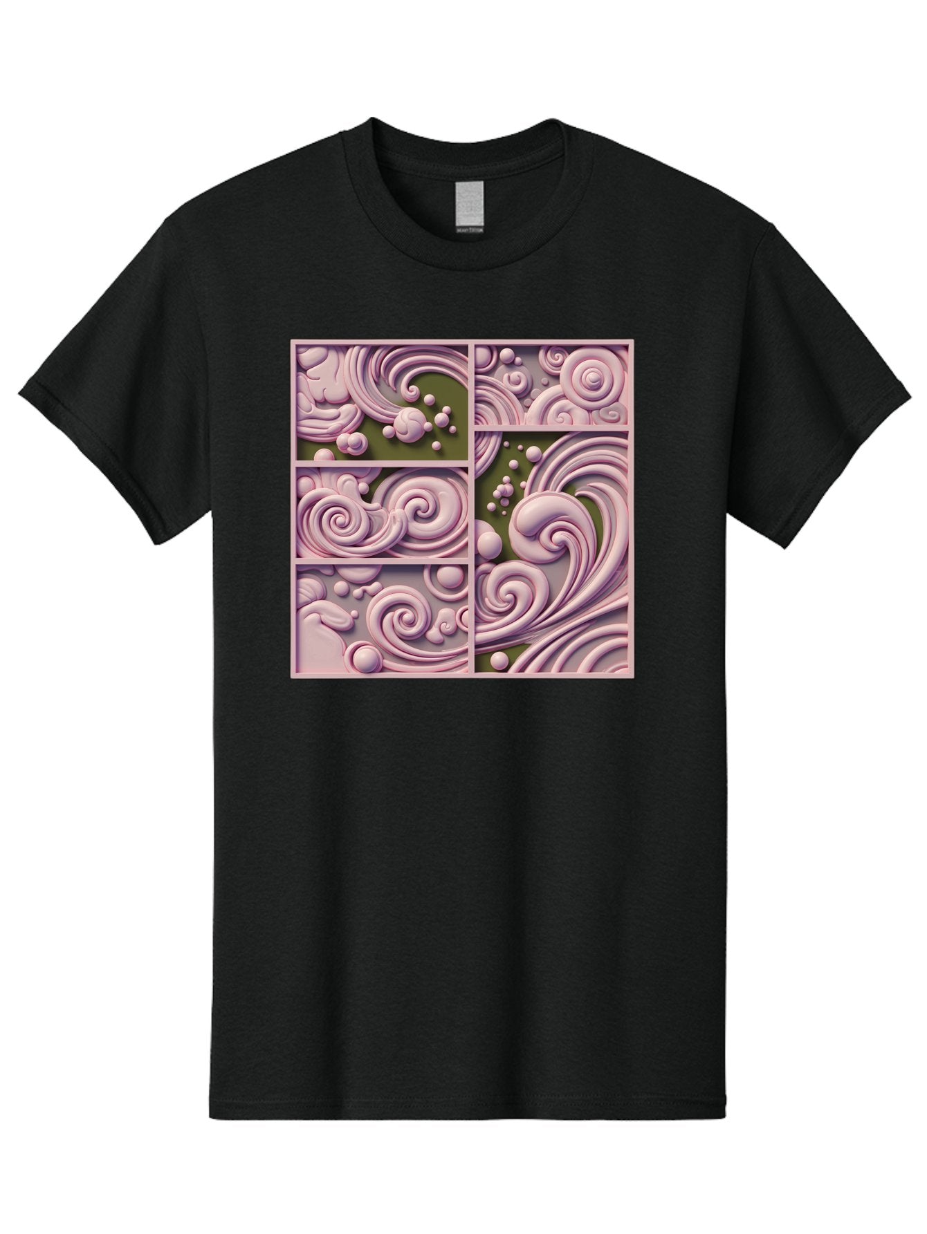 Swirling-Patterns Men'S Graphic Tee, 100% Cotton, Comfortable Casual Summer Wear, Machine Washable, Pink Swirls, Fluid Design, Abstract Pattern, Ornate Details, Whimsical Shapes, 3D Effect, Artistic Expression, Creative Wallpaper, Bac508
