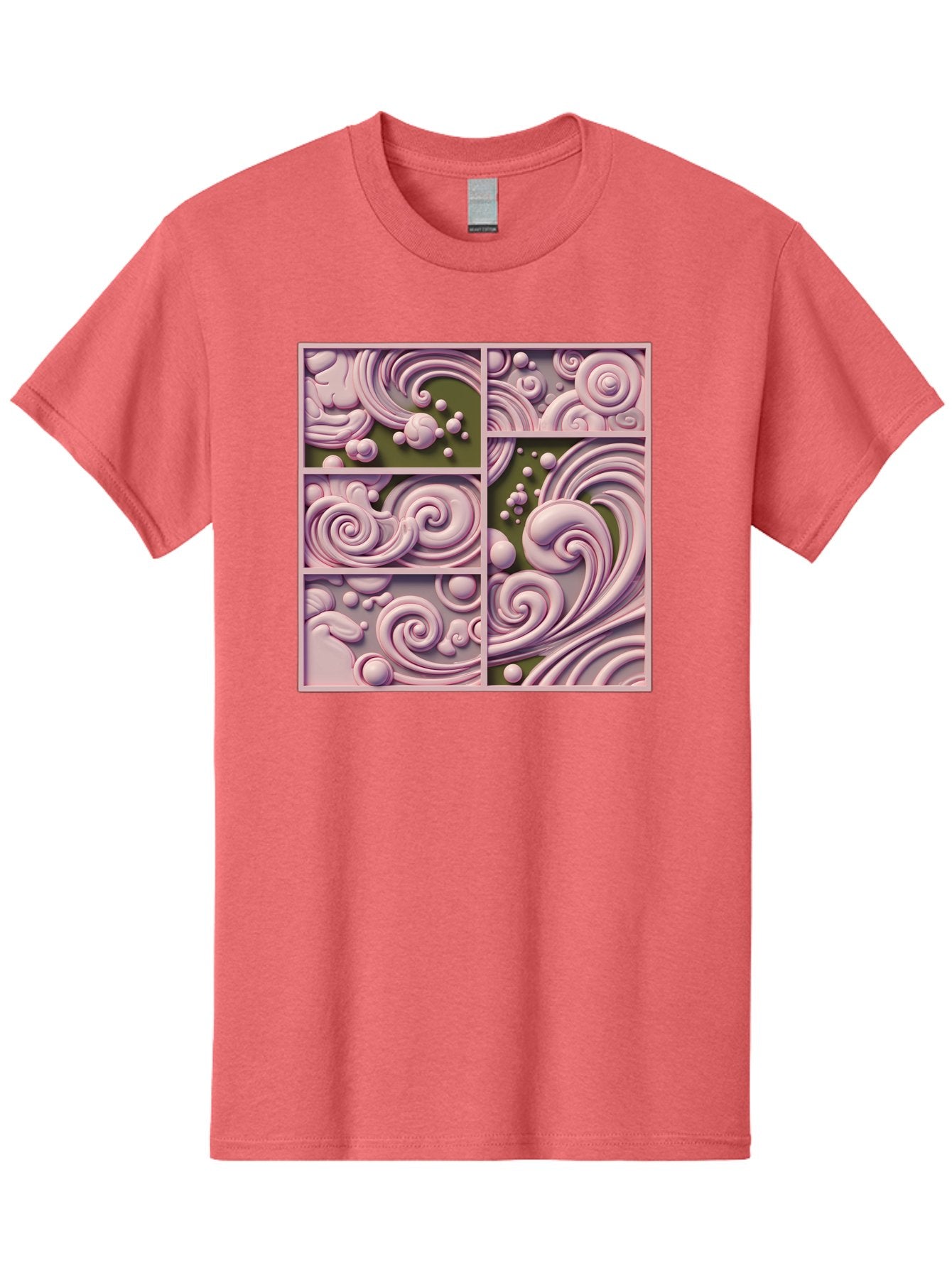 Swirling-Patterns Men'S Graphic Tee, 100% Cotton, Comfortable Casual Summer Wear, Machine Washable, Pink Swirls, Fluid Design, Abstract Pattern, Ornate Details, Whimsical Shapes, 3D Effect, Artistic Expression, Creative Wallpaper, Bac508 12