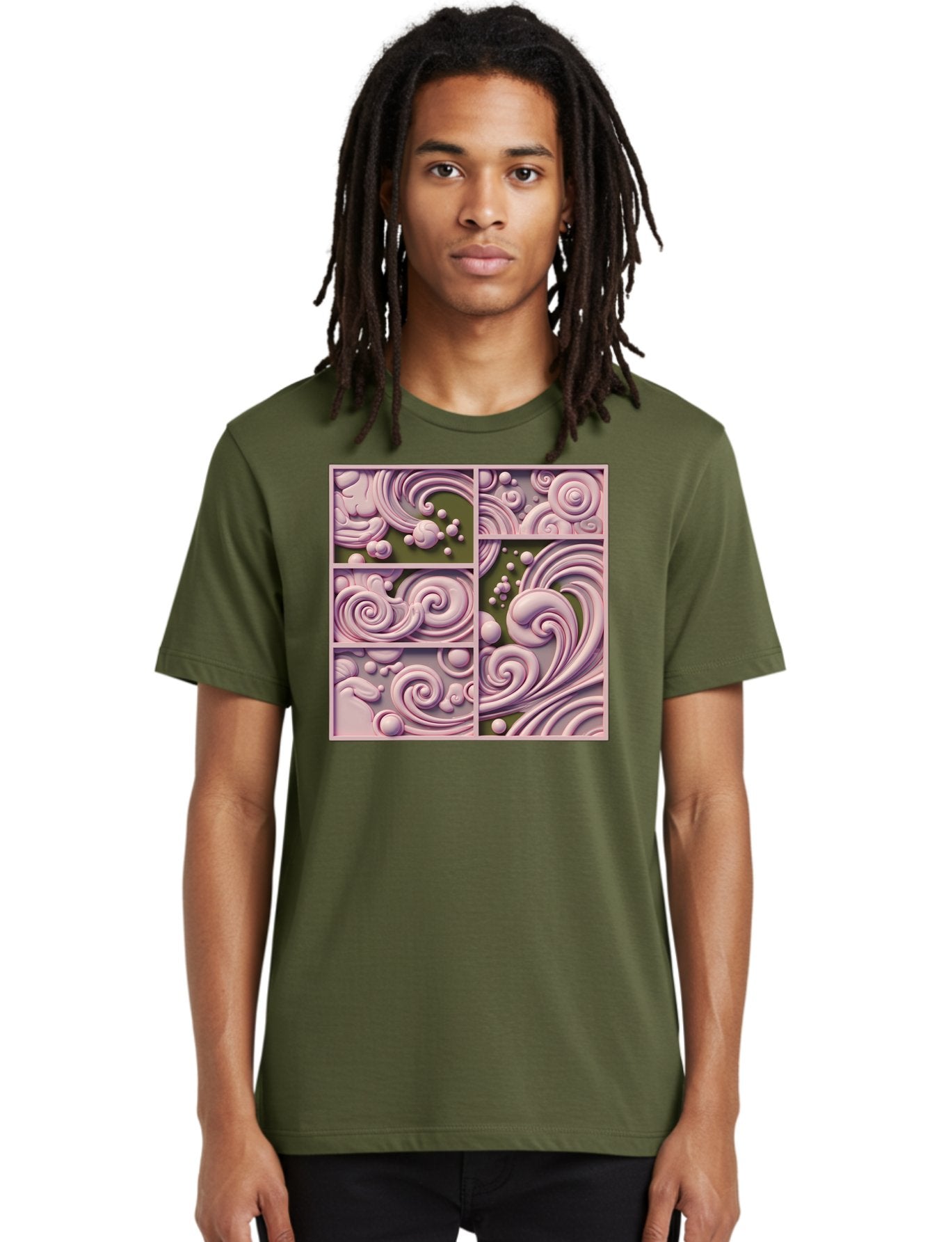 Swirling-Patterns Men'S Graphic Tee, 100% Cotton, Comfortable Casual Summer Wear, Machine Washable, Pink Swirls, Fluid Design, Abstract Pattern, Ornate Details, Whimsical Shapes, 3D Effect, Artistic Expression, Creative Wallpaper, Bac508 30