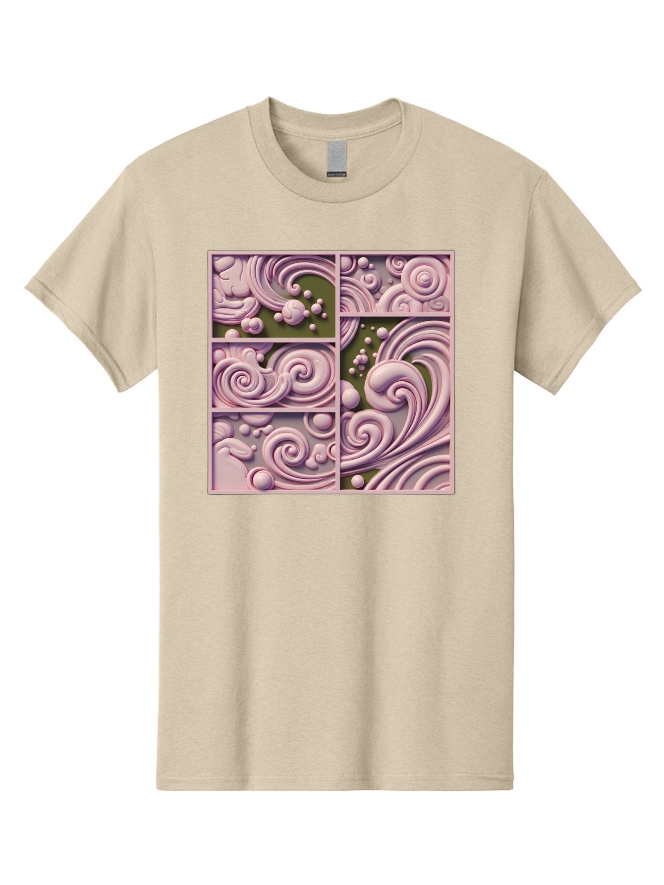 Swirling-Patterns Men'S Graphic Tee, 100% Cotton, Comfortable Casual Summer Wear, Machine Washable, Pink Swirls, Fluid Design, Abstract Pattern, Ornate Details, Whimsical Shapes, 3D Effect, Artistic Expression, Creative Wallpaper, Bac508 3