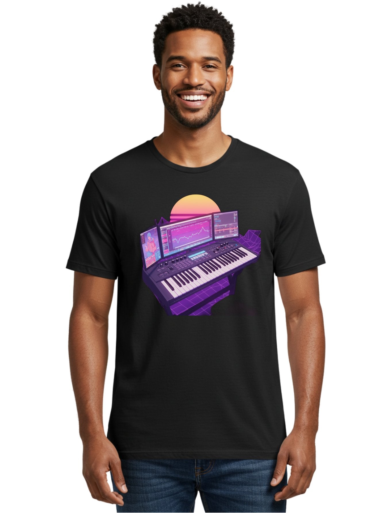 Synthesizer Men'S Graphic Tee, 100% Cotton, Comfortable Casual Summer Wear, Machine Washable, Synthesizer Keyboard, Music Production, Digital Audio Workstation, Sound Design, Electronic Music, Midi Controller, Waveform, Music Technology, Bac509 17