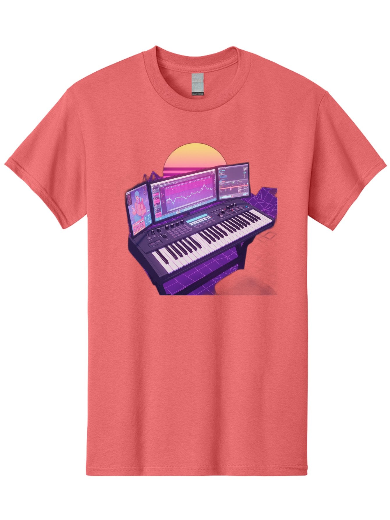 Synthesizer Men'S Graphic Tee, 100% Cotton, Comfortable Casual Summer Wear, Machine Washable, Synthesizer Keyboard, Music Production, Digital Audio Workstation, Sound Design, Electronic Music, Midi Controller, Waveform, Music Technology, Bac509 5
