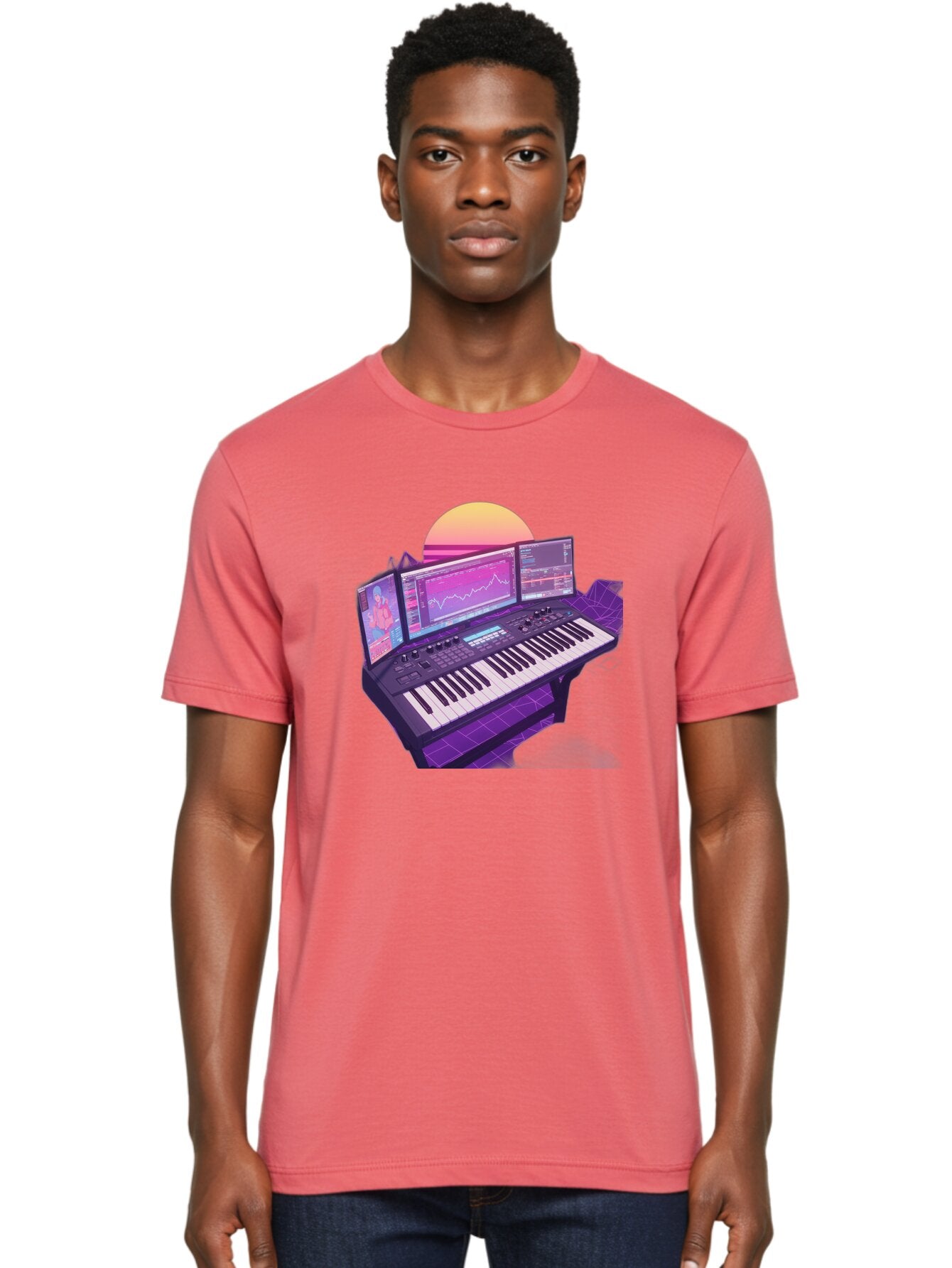Synthesizer Men'S Graphic Tee, 100% Cotton, Comfortable Casual Summer Wear, Machine Washable, Synthesizer Keyboard, Music Production, Digital Audio Workstation, Sound Design, Electronic Music, Midi Controller, Waveform, Music Technology, Bac509 23