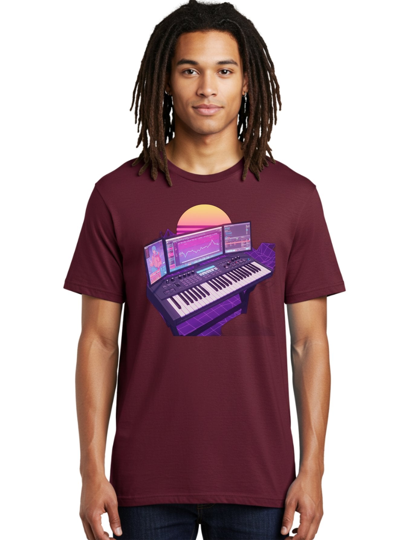 Synthesizer Men'S Graphic Tee, 100% Cotton, Comfortable Casual Summer Wear, Machine Washable, Synthesizer Keyboard, Music Production, Digital Audio Workstation, Sound Design, Electronic Music, Midi Controller, Waveform, Music Technology, Bac509 28