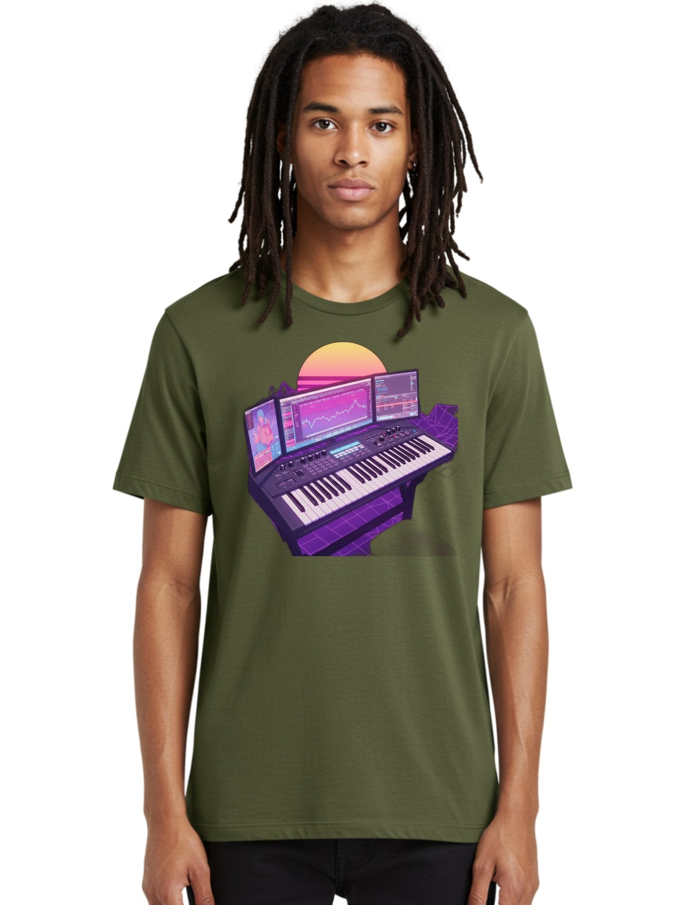 Synthesizer Men'S Graphic Tee, 100% Cotton, Comfortable Casual Summer Wear, Machine Washable, Synthesizer Keyboard, Music Production, Digital Audio Workstation, Sound Design, Electronic Music, Midi Controller, Waveform, Music Technology, Bac509 24