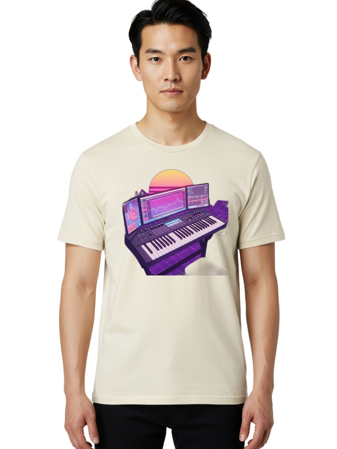 Synthesizer Men'S Graphic Tee, 100% Cotton, Comfortable Casual Summer Wear, Machine Washable, Synthesizer Keyboard, Music Production, Digital Audio Workstation, Sound Design, Electronic Music, Midi Controller, Waveform, Music Technology, Bac509 30