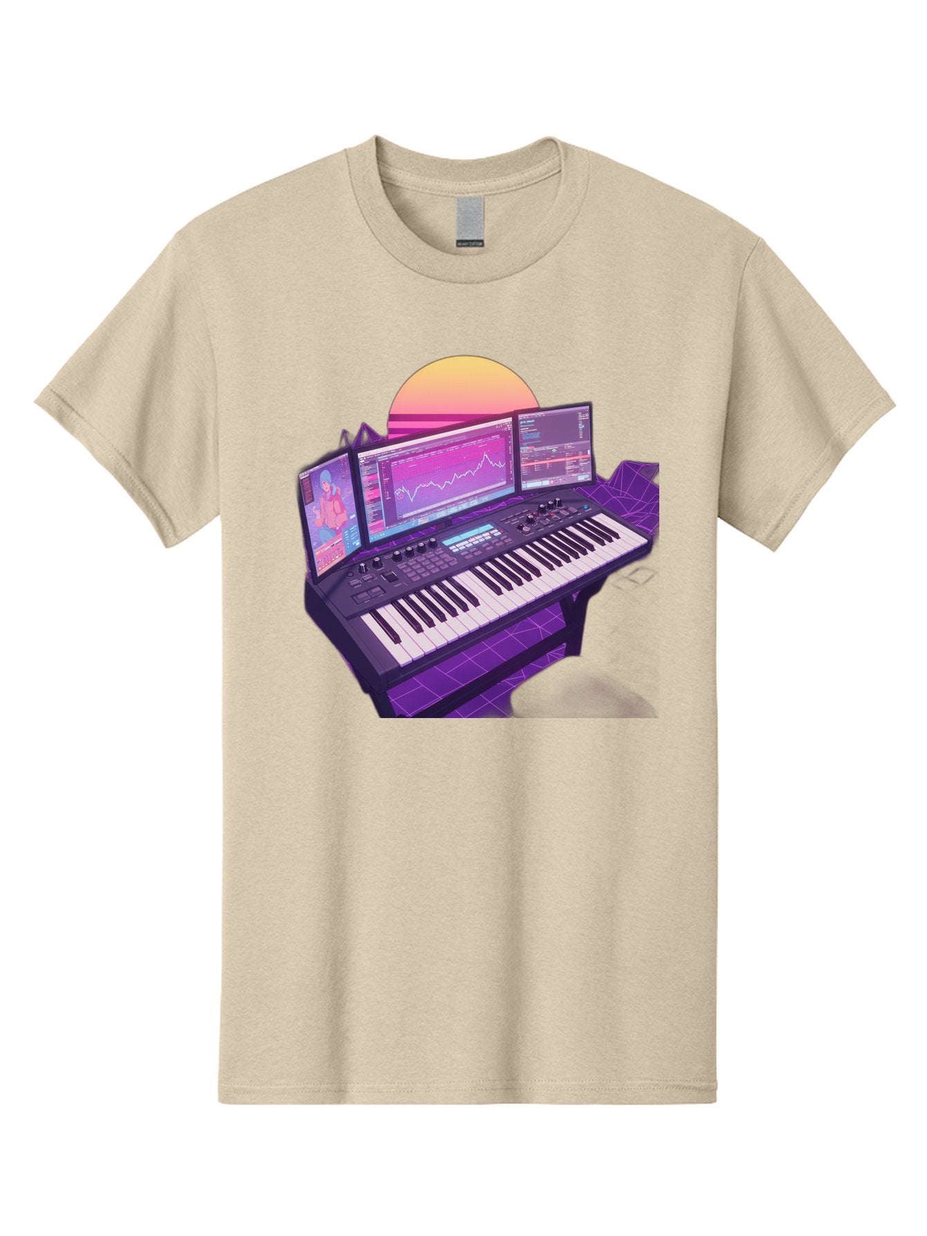 Synthesizer Men'S Graphic Tee, 100% Cotton, Comfortable Casual Summer Wear, Machine Washable, Synthesizer Keyboard, Music Production, Digital Audio Workstation, Sound Design, Electronic Music, Midi Controller, Waveform, Music Technology, Bac509 14