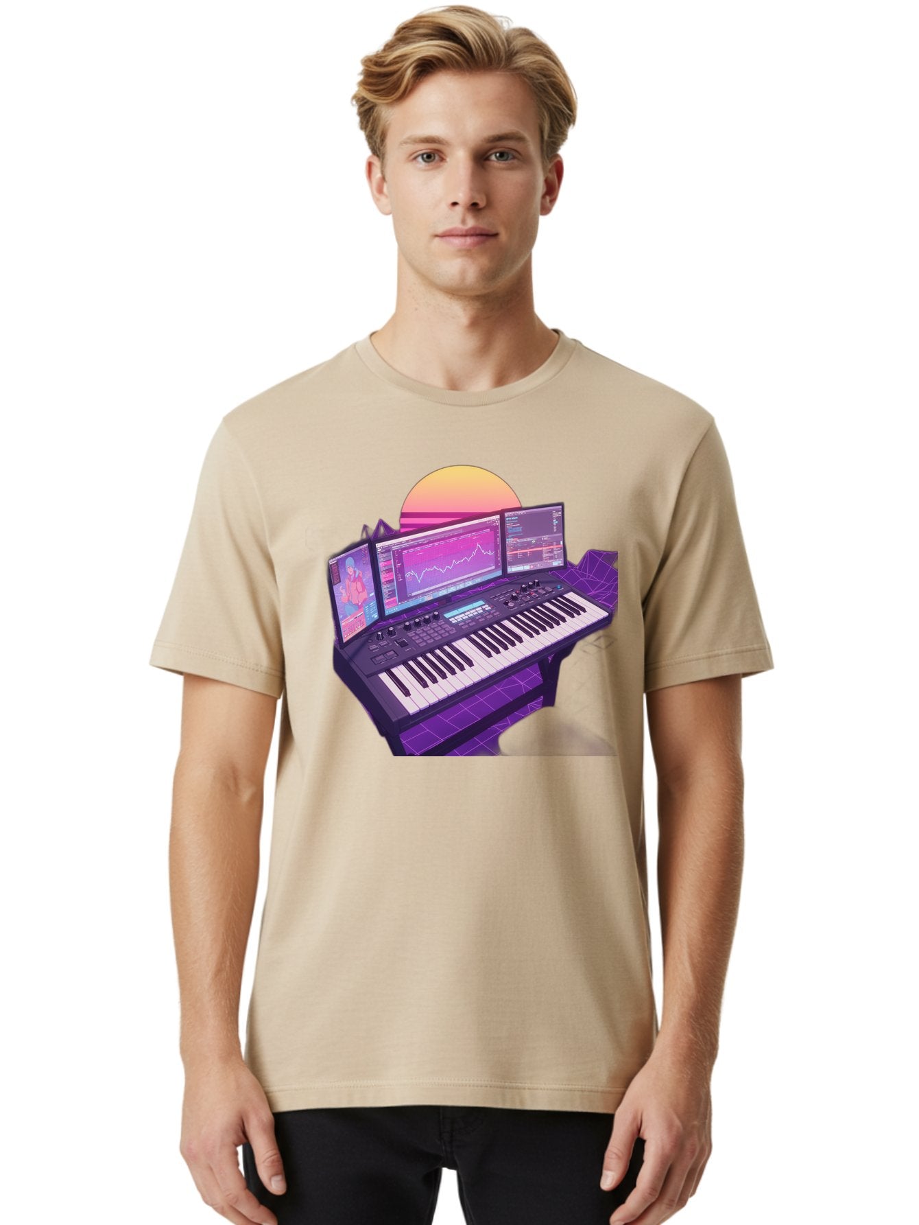 Synthesizer Men'S Graphic Tee, 100% Cotton, Comfortable Casual Summer Wear, Machine Washable, Synthesizer Keyboard, Music Production, Digital Audio Workstation, Sound Design, Electronic Music, Midi Controller, Waveform, Music Technology, Bac509 29