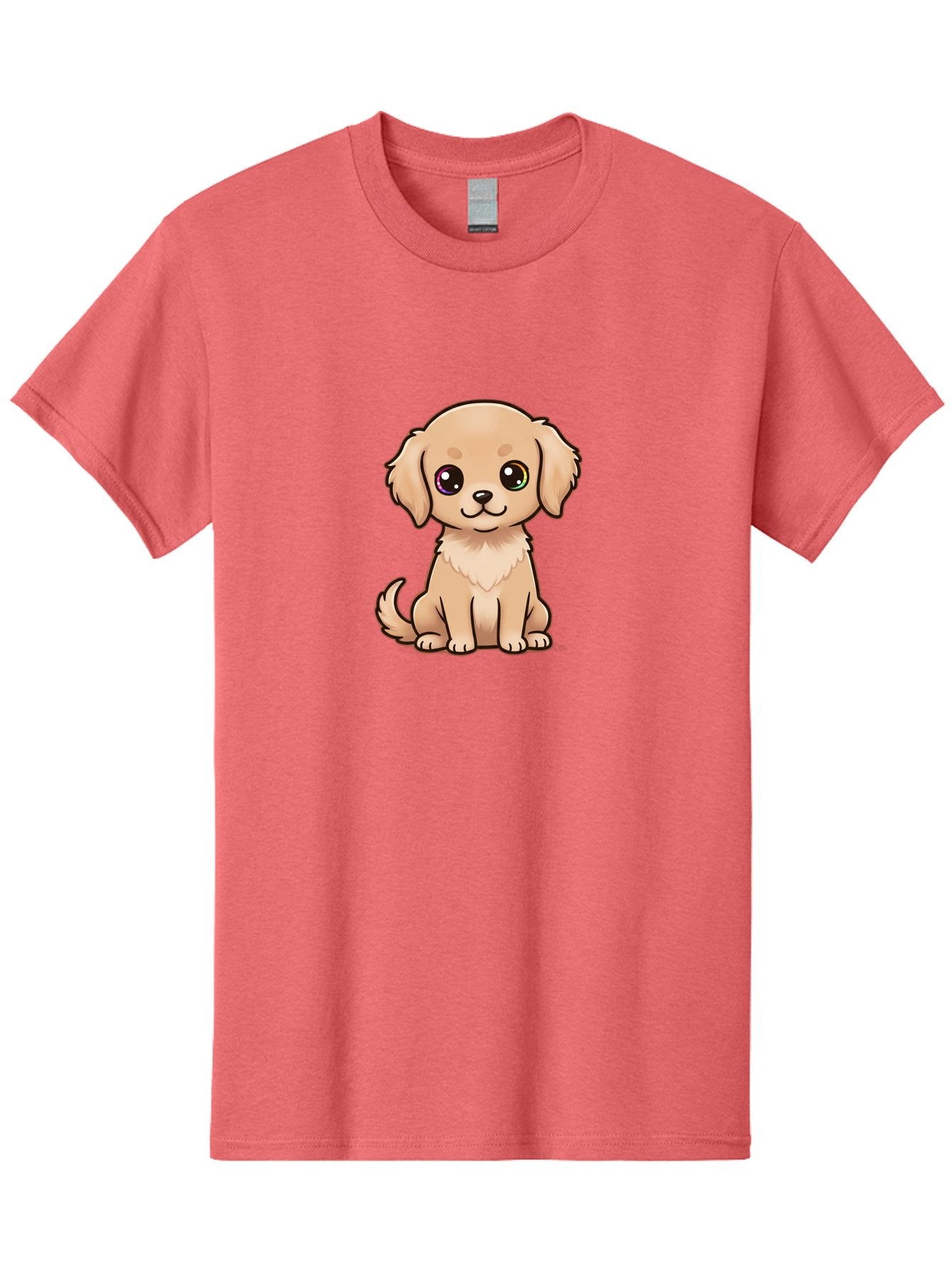 Tan-Puppy Men'S Graphic Tee, 100% Cotton, Comfortable Casual Summer Wear, Machine Washable, Cute Puppy, Cartoon Dog, Tan Colored Puppy, Fluffy Fur, Big Eyes, Sweet Expression, Sitting Dog, Adorable Animal, Kawaii Character, Playful Puppy, Bac510