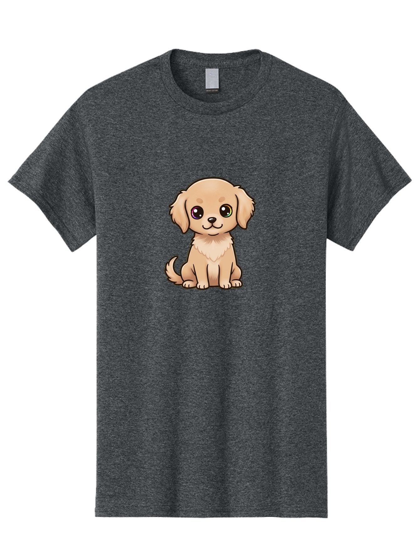 Tan-Puppy Men'S Graphic Tee, 100% Cotton, Comfortable Casual Summer Wear, Machine Washable, Cute Puppy, Cartoon Dog, Tan Colored Puppy, Fluffy Fur, Big Eyes, Sweet Expression, Sitting Dog, Adorable Animal, Kawaii Character, Playful Puppy, Bac510 4