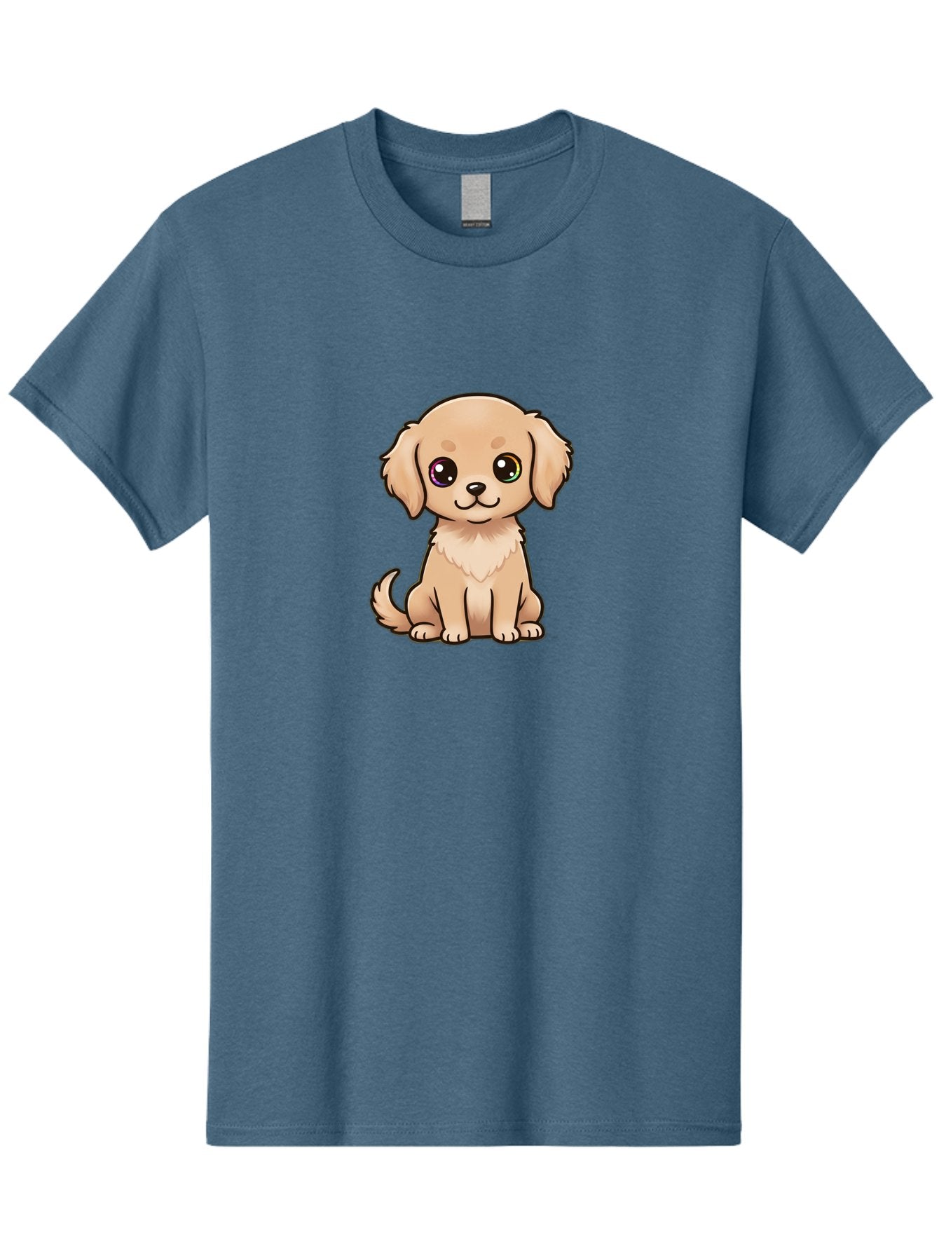 Tan-Puppy Men'S Graphic Tee, 100% Cotton, Comfortable Casual Summer Wear, Machine Washable, Cute Puppy, Cartoon Dog, Tan Colored Puppy, Fluffy Fur, Big Eyes, Sweet Expression, Sitting Dog, Adorable Animal, Kawaii Character, Playful Puppy, Bac510 5