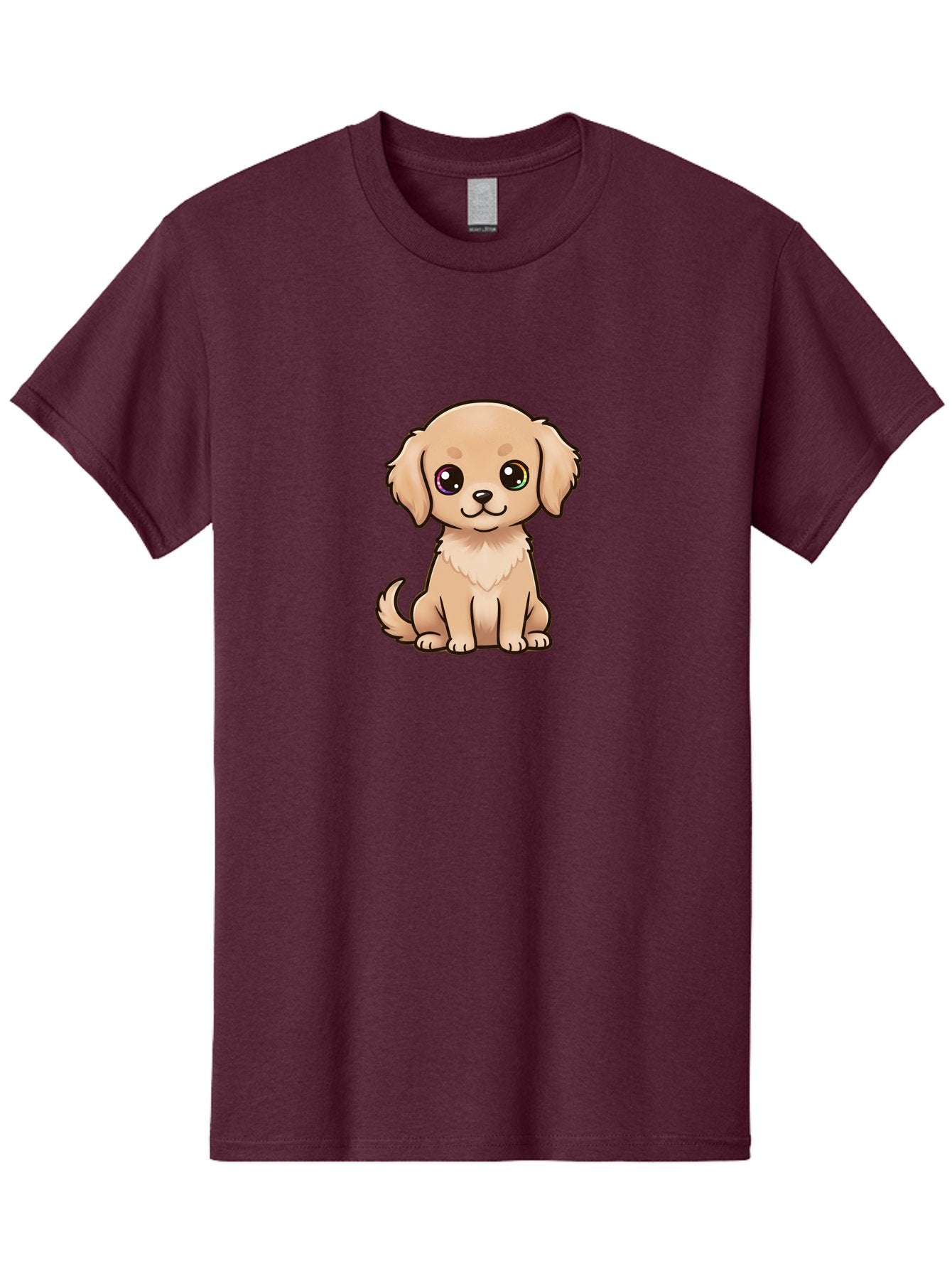 Tan-Puppy Men'S Graphic Tee, 100% Cotton, Comfortable Casual Summer Wear, Machine Washable, Cute Puppy, Cartoon Dog, Tan Colored Puppy, Fluffy Fur, Big Eyes, Sweet Expression, Sitting Dog, Adorable Animal, Kawaii Character, Playful Puppy, Bac510 8