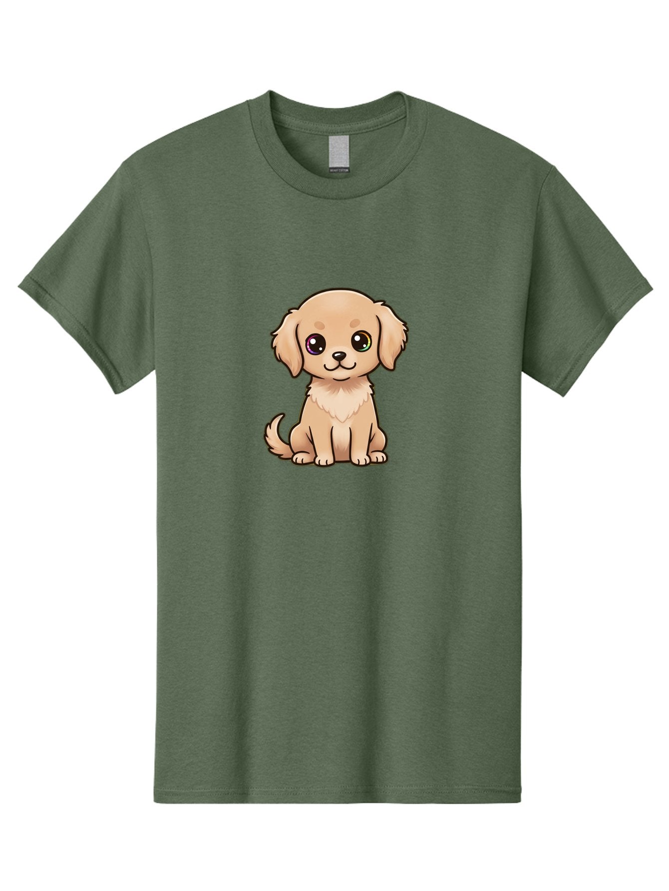 Tan-Puppy Men'S Graphic Tee, 100% Cotton, Comfortable Casual Summer Wear, Machine Washable, Cute Puppy, Cartoon Dog, Tan Colored Puppy, Fluffy Fur, Big Eyes, Sweet Expression, Sitting Dog, Adorable Animal, Kawaii Character, Playful Puppy, Bac510 13