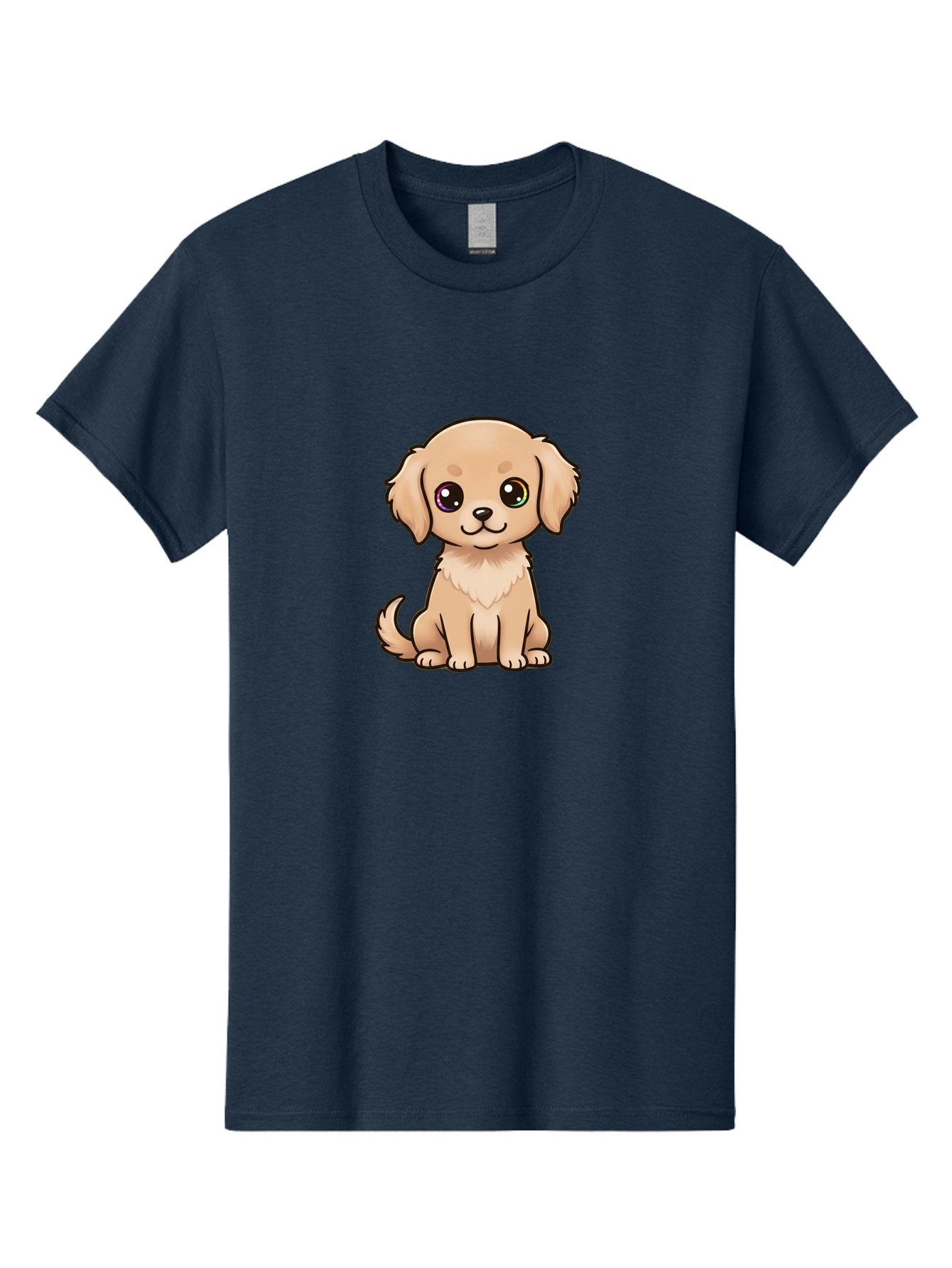 Tan-Puppy Men'S Graphic Tee, 100% Cotton, Comfortable Casual Summer Wear, Machine Washable, Cute Puppy, Cartoon Dog, Tan Colored Puppy, Fluffy Fur, Big Eyes, Sweet Expression, Sitting Dog, Adorable Animal, Kawaii Character, Playful Puppy, Bac510 10