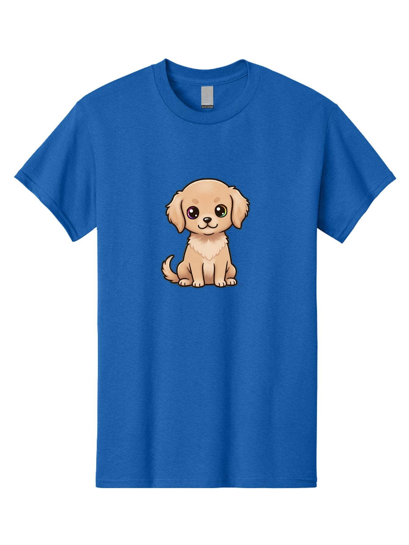 Tan-Puppy Men'S Graphic Tee, 100% Cotton, Comfortable Casual Summer Wear, Machine Washable, Cute Puppy, Cartoon Dog, Tan Colored Puppy, Fluffy Fur, Big Eyes, Sweet Expression, Sitting Dog, Adorable Animal, Kawaii Character, Playful Puppy, Bac510 3