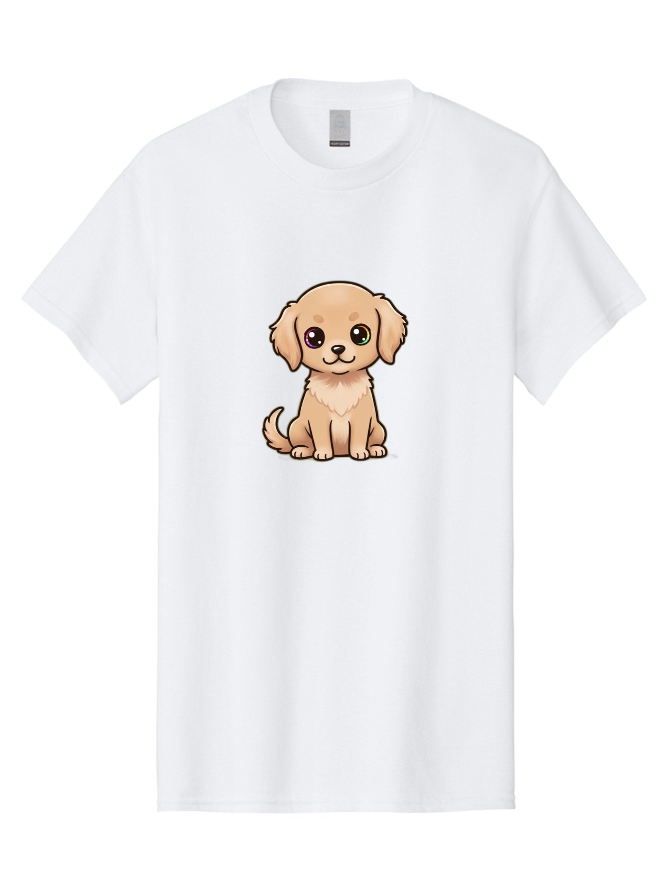 Tan-Puppy Men'S Graphic Tee, 100% Cotton, Comfortable Casual Summer Wear, Machine Washable, Cute Puppy, Cartoon Dog, Tan Colored Puppy, Fluffy Fur, Big Eyes, Sweet Expression, Sitting Dog, Adorable Animal, Kawaii Character, Playful Puppy, Bac510 7