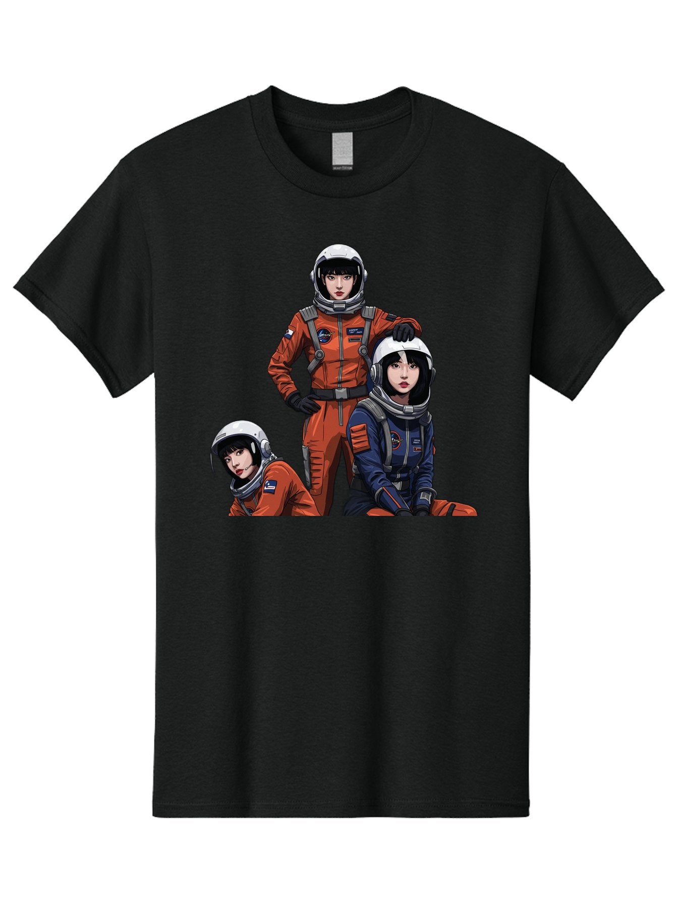 Three-Astronauts Men'S Graphic Tee, 100% Cotton, Comfortable Casual Summer Wear, Machine Washable, Astronauts In Space Suits, Orange And Blue Jumpsuits, Space Mission, Helmet And Gloves, Futuristic Design, Team Of Explorers, Space Travel Bac511 10