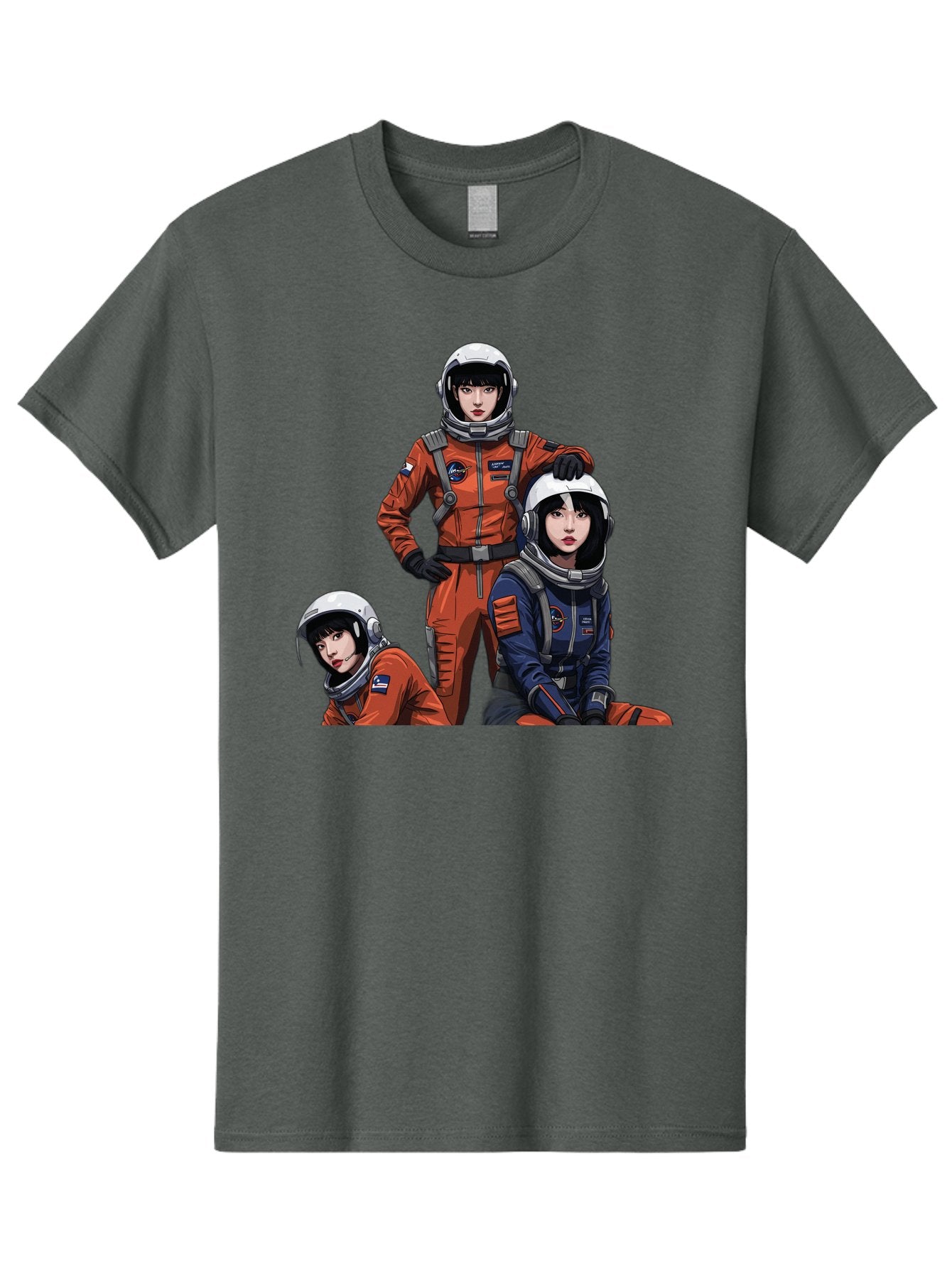 Three-Astronauts Men'S Graphic Tee, 100% Cotton, Comfortable Casual Summer Wear, Machine Washable, Astronauts In Space Suits, Orange And Blue Jumpsuits, Space Mission, Helmet And Gloves, Futuristic Design, Team Of Explorers, Space Travel Bac511 3