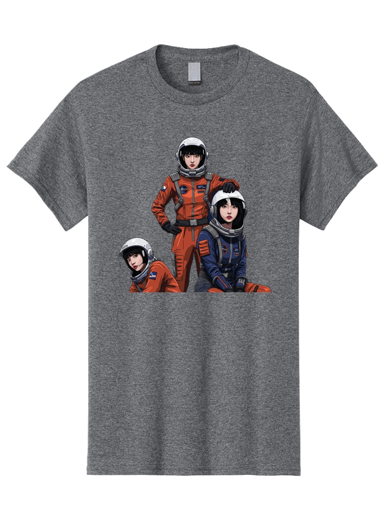 Three-Astronauts Men'S Graphic Tee, 100% Cotton, Comfortable Casual Summer Wear, Machine Washable, Astronauts In Space Suits, Orange And Blue Jumpsuits, Space Mission, Helmet And Gloves, Futuristic Design, Team Of Explorers, Space Travel Bac511