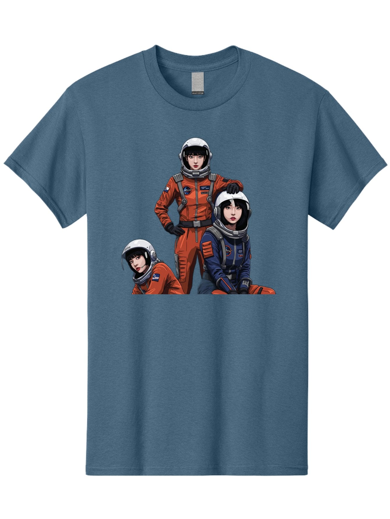Three-Astronauts Men'S Graphic Tee, 100% Cotton, Comfortable Casual Summer Wear, Machine Washable, Astronauts In Space Suits, Orange And Blue Jumpsuits, Space Mission, Helmet And Gloves, Futuristic Design, Team Of Explorers, Space Travel Bac511 9
