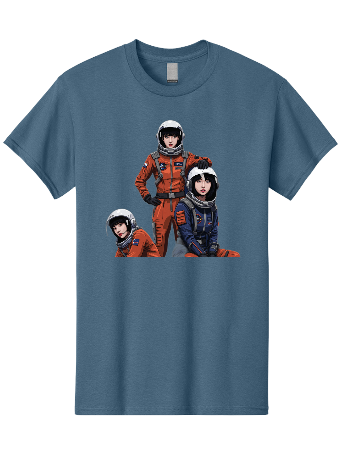 Three-Astronauts Men'S Graphic Tee, 100% Cotton, Comfortable Casual Summer Wear, Machine Washable, Astronauts In Space Suits, Orange And Blue Jumpsuits, Space Mission, Helmet And Gloves, Futuristic Design, Team Of Explorers, Space Travel Bac511 5