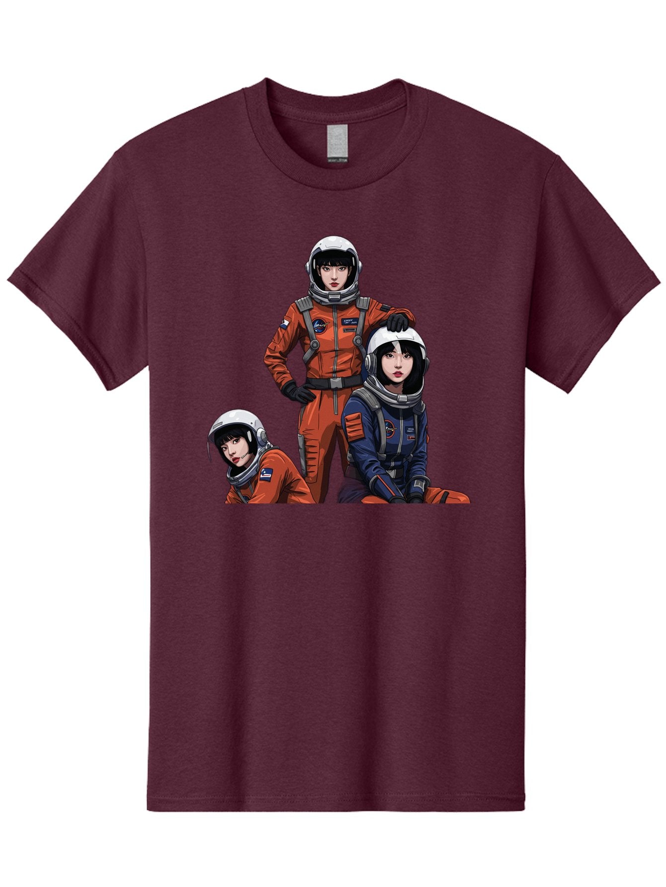 Three-Astronauts Men'S Graphic Tee, 100% Cotton, Comfortable Casual Summer Wear, Machine Washable, Astronauts In Space Suits, Orange And Blue Jumpsuits, Space Mission, Helmet And Gloves, Futuristic Design, Team Of Explorers, Space Travel Bac511