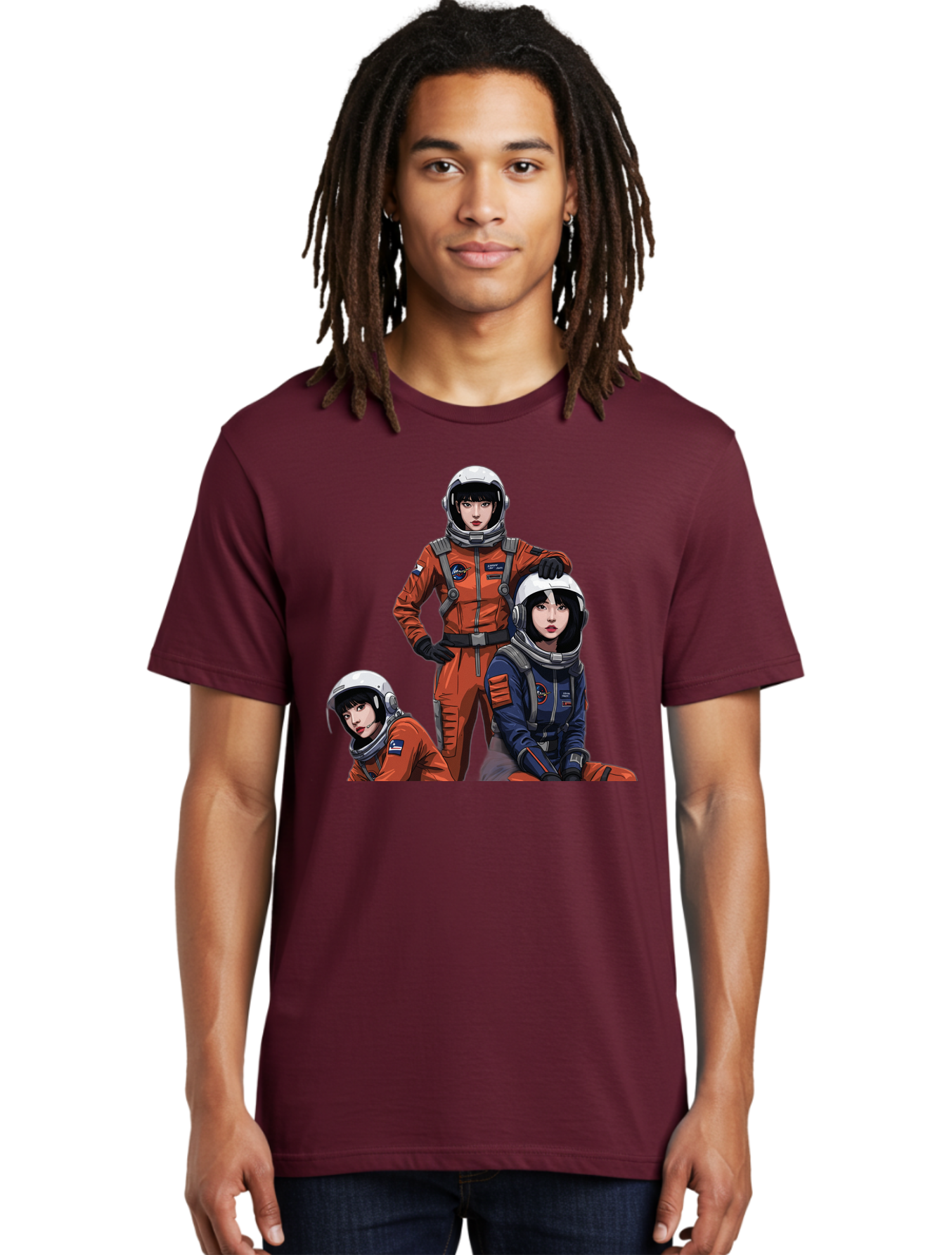 Three-Astronauts Men'S Graphic Tee, 100% Cotton, Comfortable Casual Summer Wear, Machine Washable, Astronauts In Space Suits, Orange And Blue Jumpsuits, Space Mission, Helmet And Gloves, Futuristic Design, Team Of Explorers, Space Travel Bac511 26