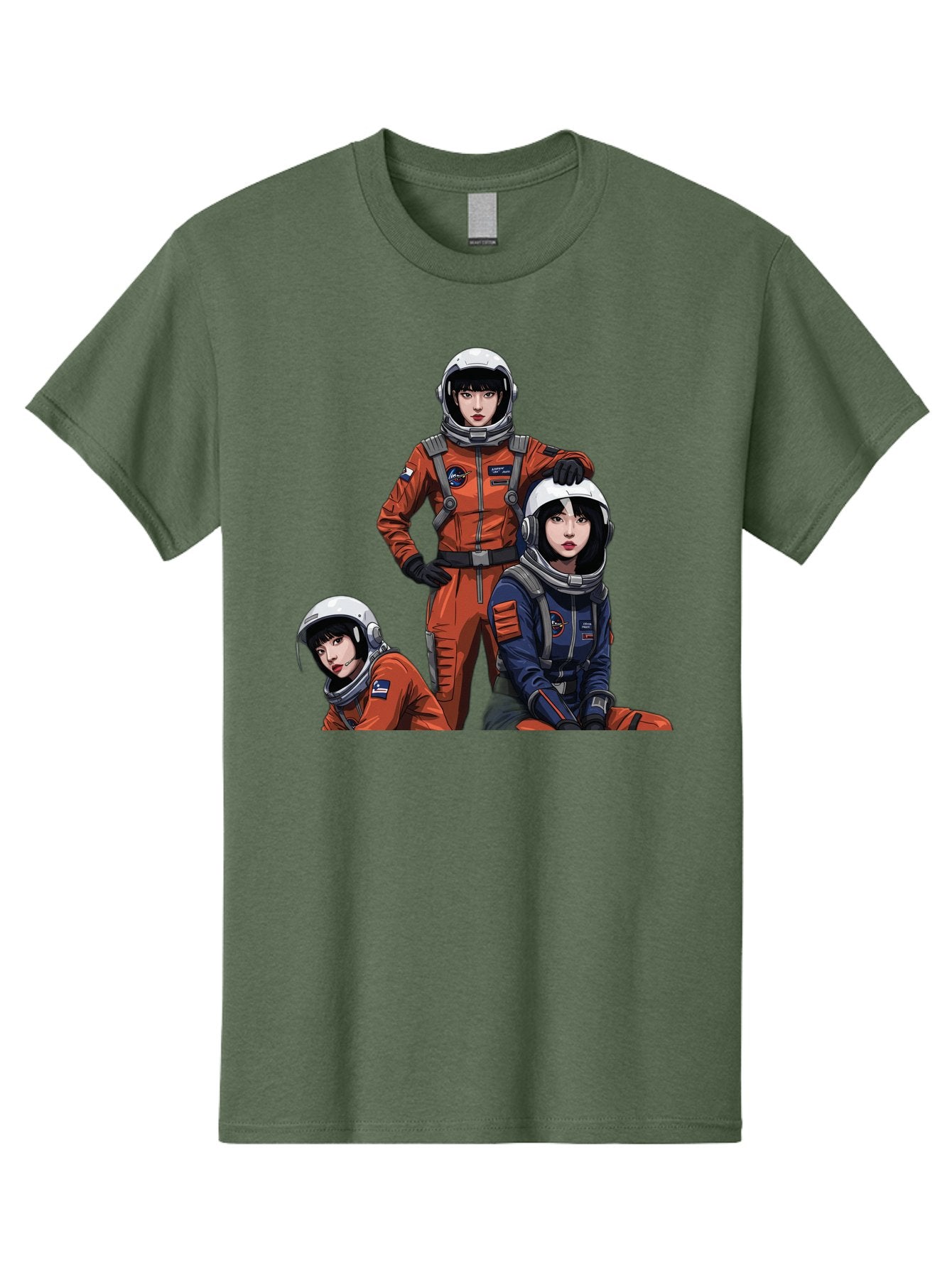 Three-Astronauts Men'S Graphic Tee, 100% Cotton, Comfortable Casual Summer Wear, Machine Washable, Astronauts In Space Suits, Orange And Blue Jumpsuits, Space Mission, Helmet And Gloves, Futuristic Design, Team Of Explorers, Space Travel Bac511 13