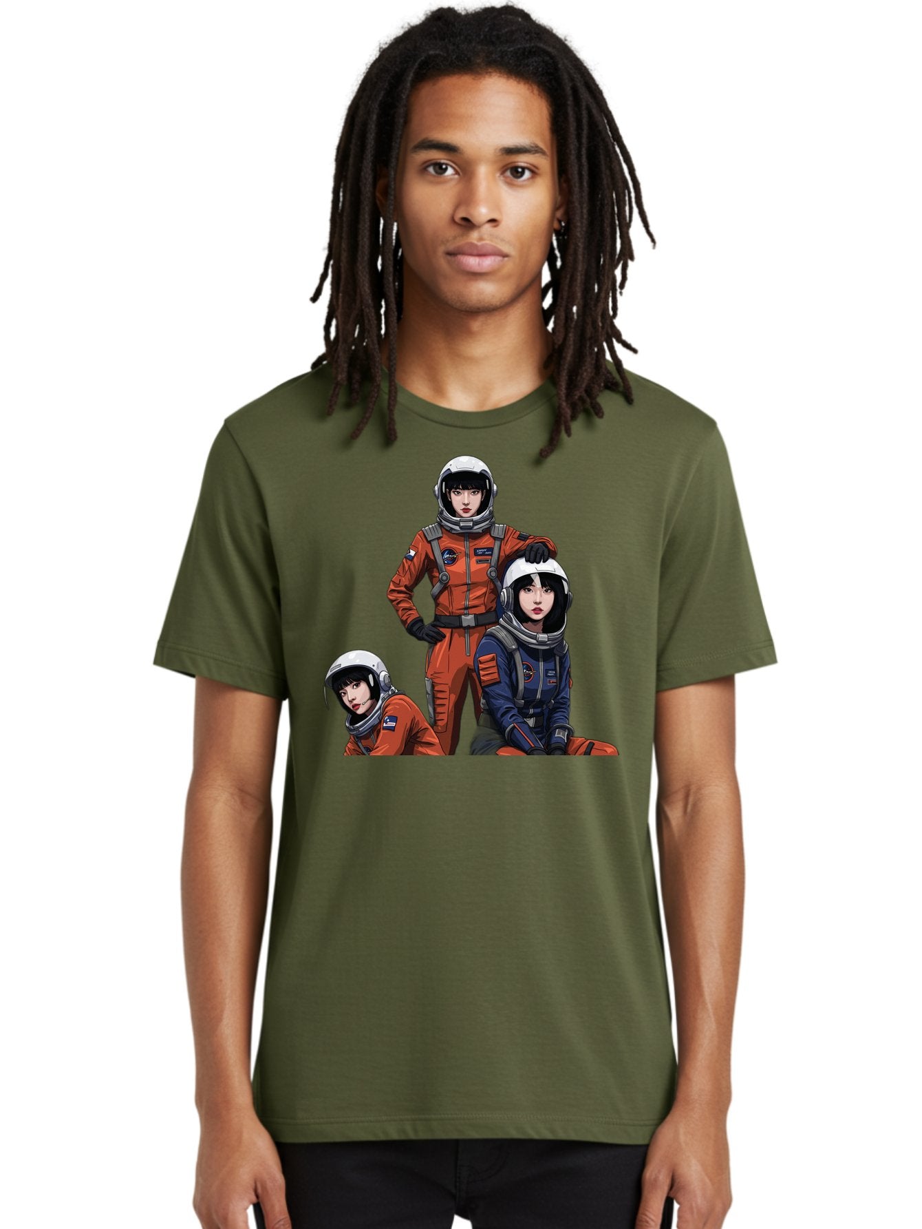 Three-Astronauts Men'S Graphic Tee, 100% Cotton, Comfortable Casual Summer Wear, Machine Washable, Astronauts In Space Suits, Orange And Blue Jumpsuits, Space Mission, Helmet And Gloves, Futuristic Design, Team Of Explorers, Space Travel Bac511 20