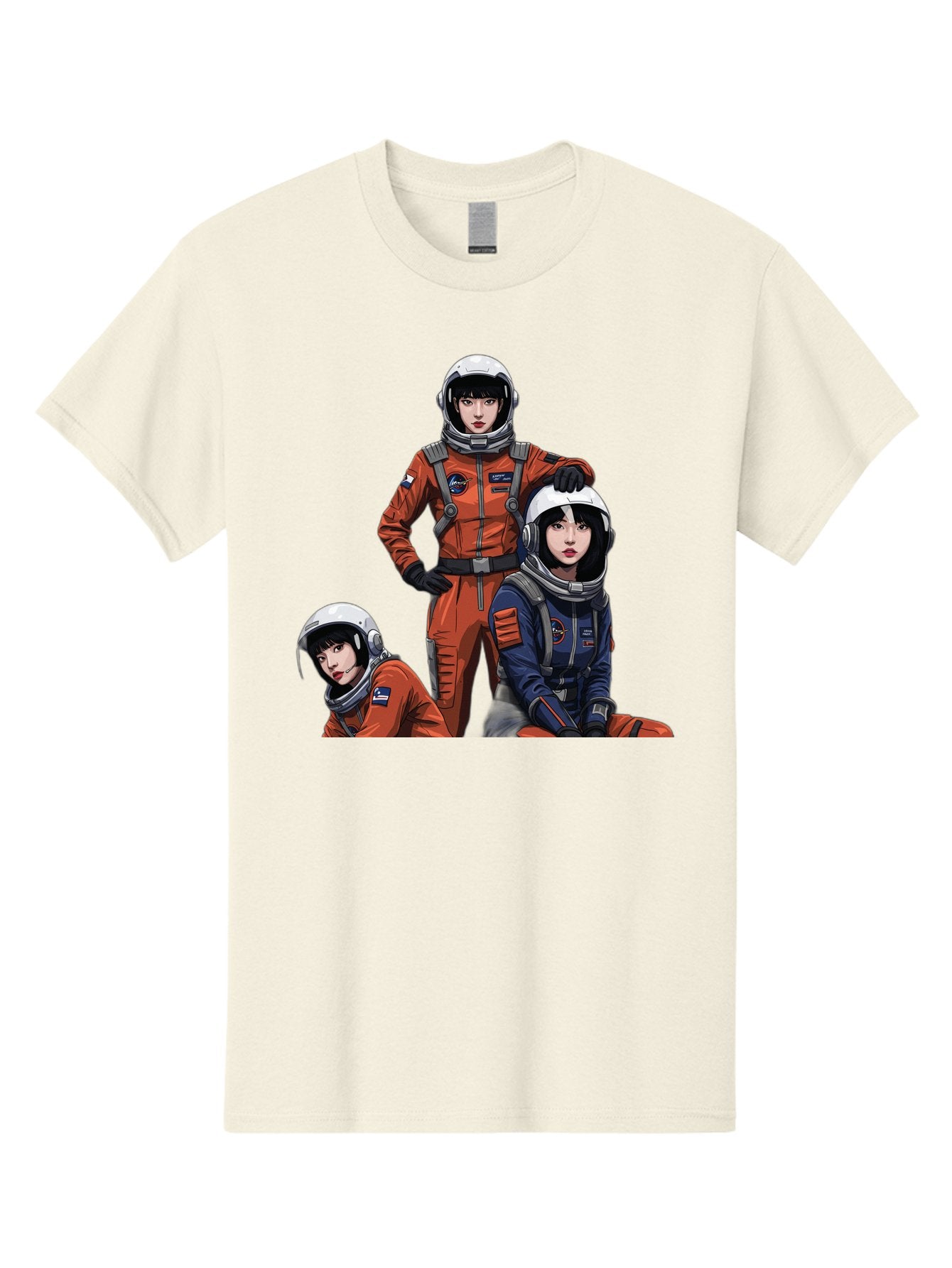 Three-Astronauts Men'S Graphic Tee, 100% Cotton, Comfortable Casual Summer Wear, Machine Washable, Astronauts In Space Suits, Orange And Blue Jumpsuits, Space Mission, Helmet And Gloves, Futuristic Design, Team Of Explorers, Space Travel Bac511 12