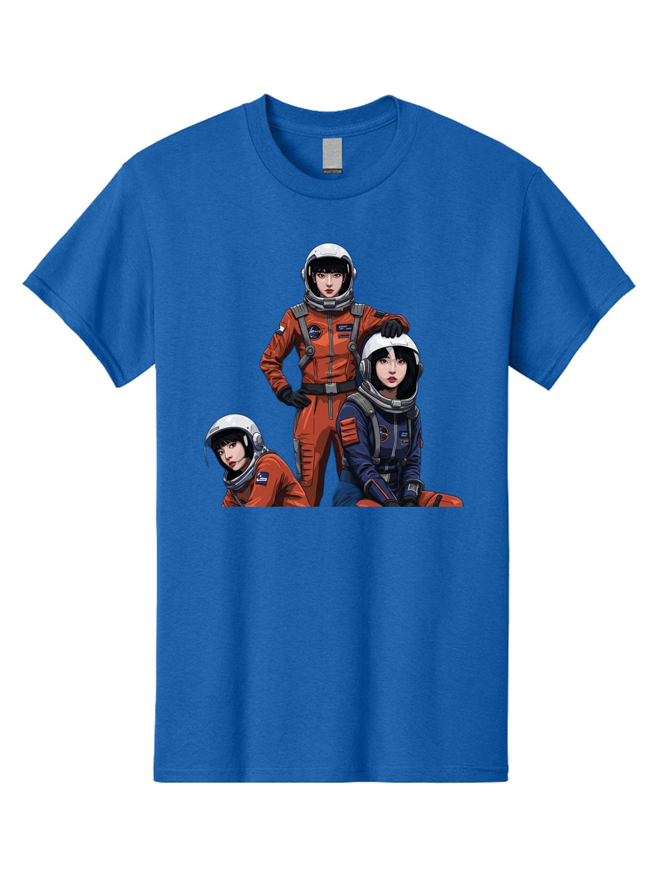 Three-Astronauts Men'S Graphic Tee, 100% Cotton, Comfortable Casual Summer Wear, Machine Washable, Astronauts In Space Suits, Orange And Blue Jumpsuits, Space Mission, Helmet And Gloves, Futuristic Design, Team Of Explorers, Space Travel Bac511 11
