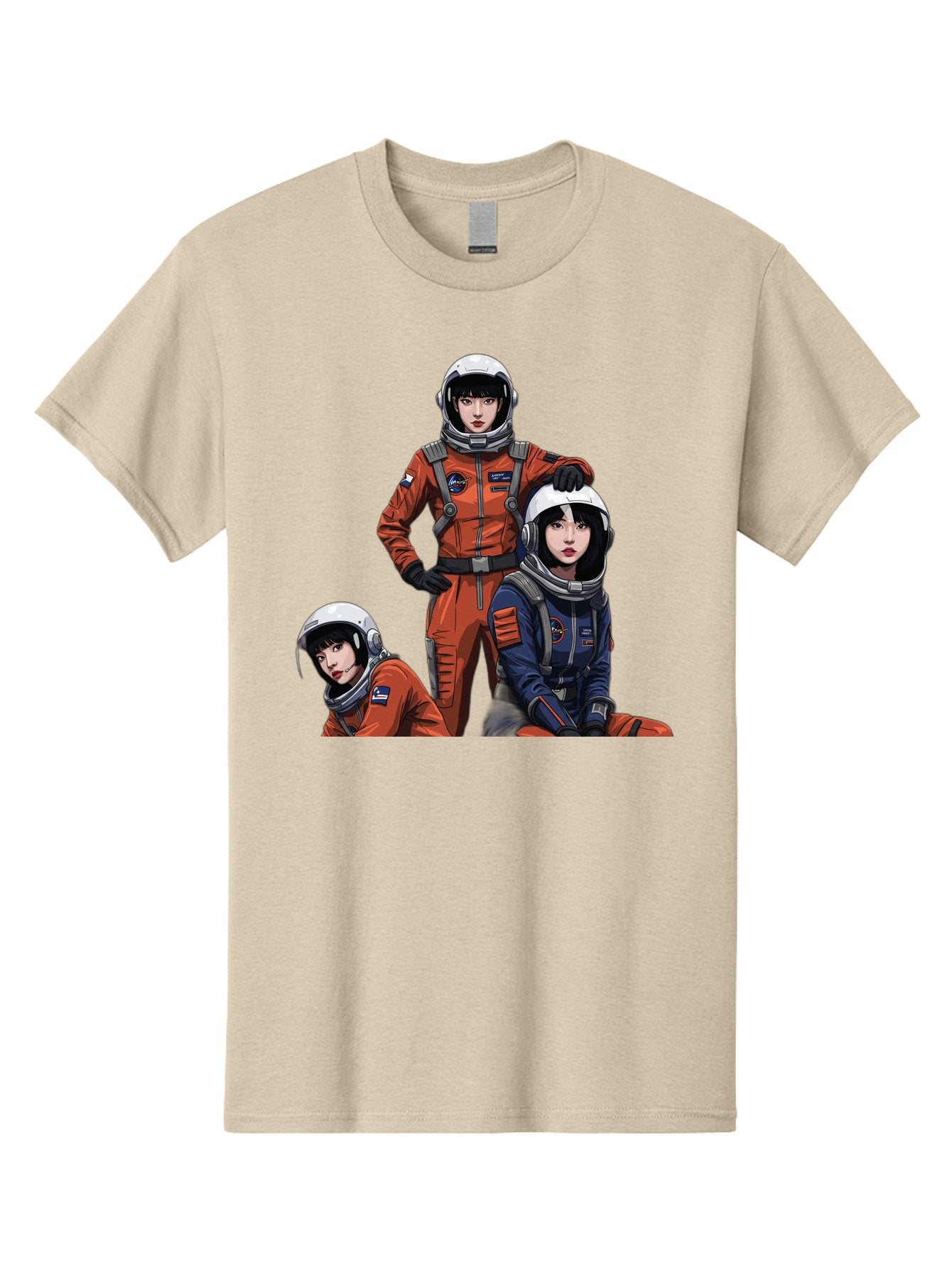 Three-Astronauts Men'S Graphic Tee, 100% Cotton, Comfortable Casual Summer Wear, Machine Washable, Astronauts In Space Suits, Orange And Blue Jumpsuits, Space Mission, Helmet And Gloves, Futuristic Design, Team Of Explorers, Space Travel Bac511 14